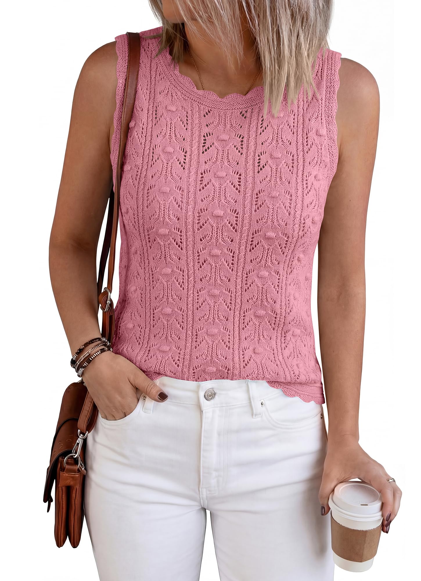 FreshPretty Crochet Tops for Women Sleeveless Knit Sweater Vest Tank Top Summer Spring Cover Ups Beach Vacation Clothes