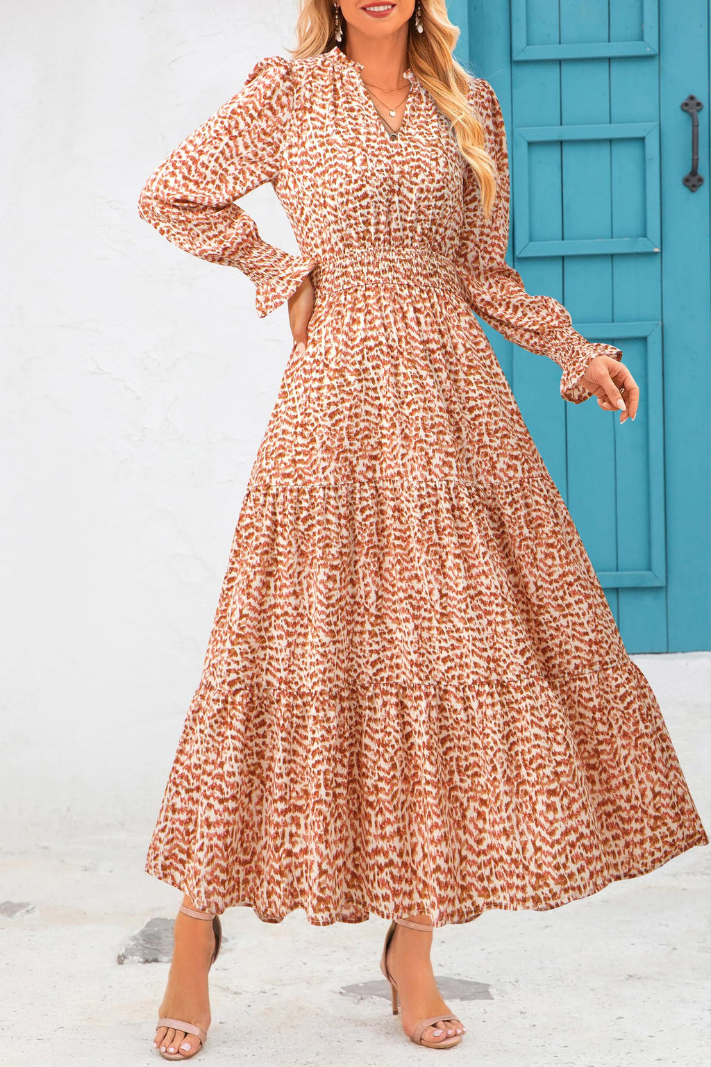 PRETTYGARDEN Women's Floral Maxi Dress Fall Long Sleeve V Neck Casual A Line Long Flowy Boho Party Dresses