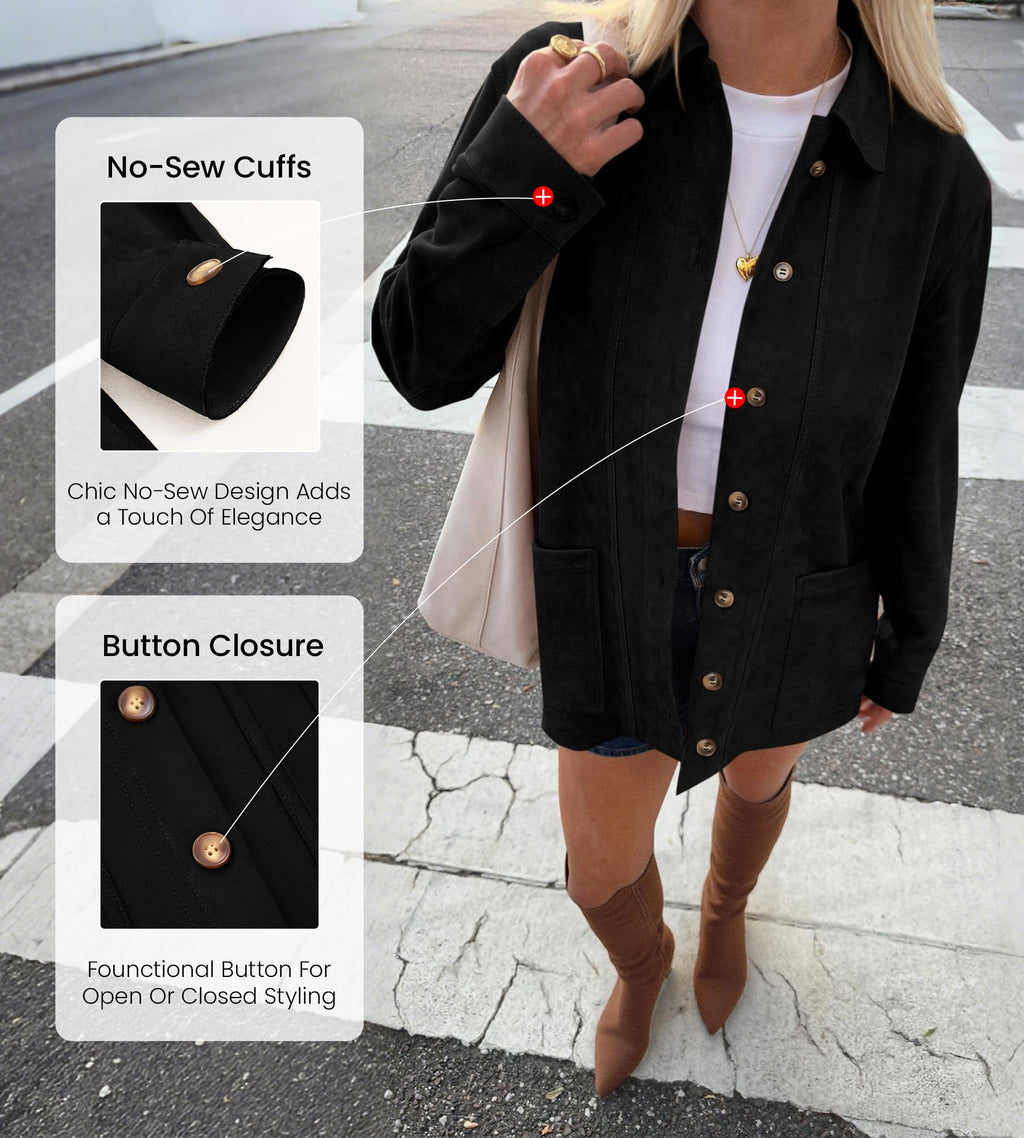 BTFBM Faux Suede Jacket Women Fall Fashion Leather Jackets Long Sleeve Button Down Winter Coats Shackets Outerwear