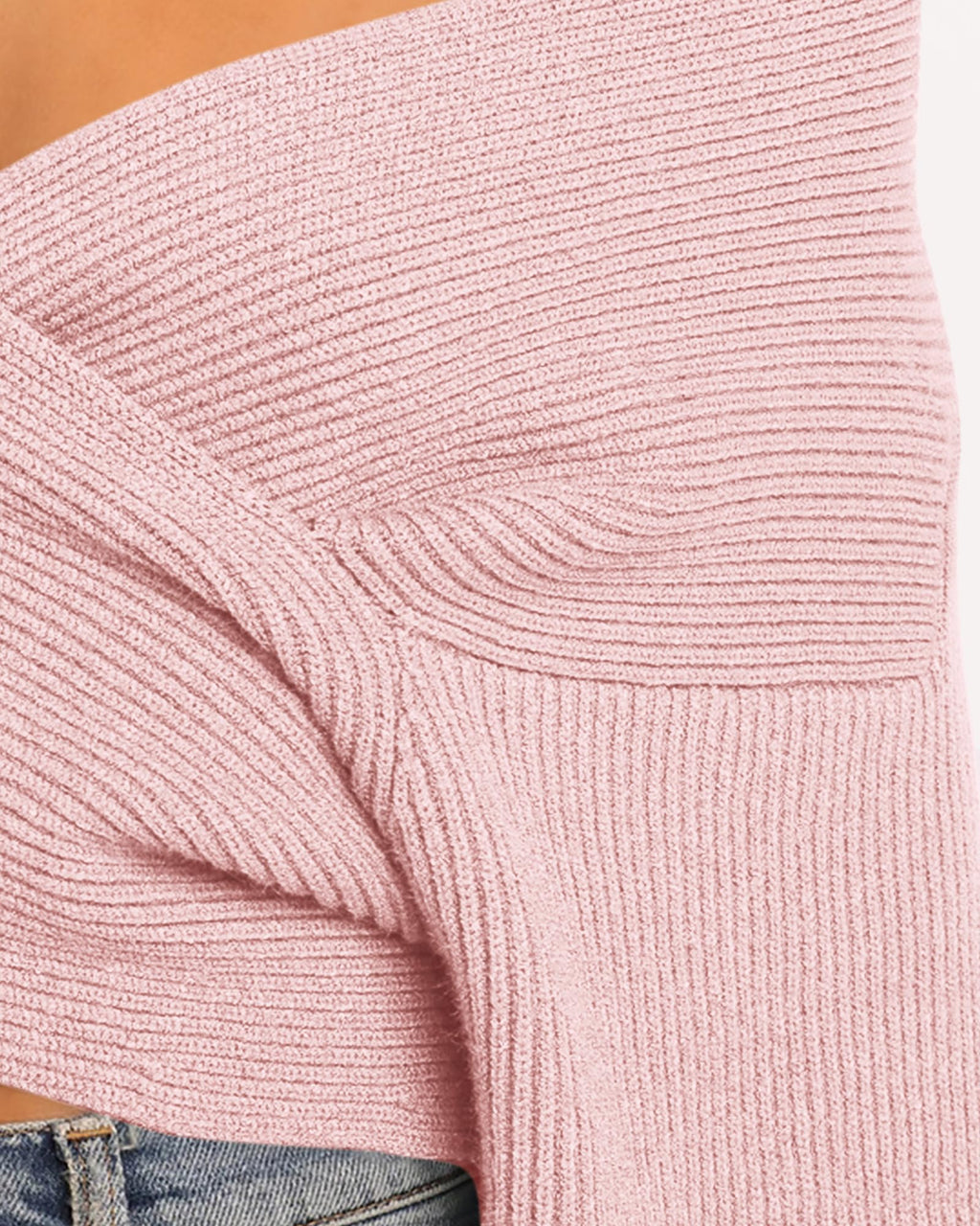 BTFBM Off The Shoulder Sweater for Women Winter Fall Fashion V Neck Long Sleeve Ribbed Knit Wrap Cropped Sweaters
