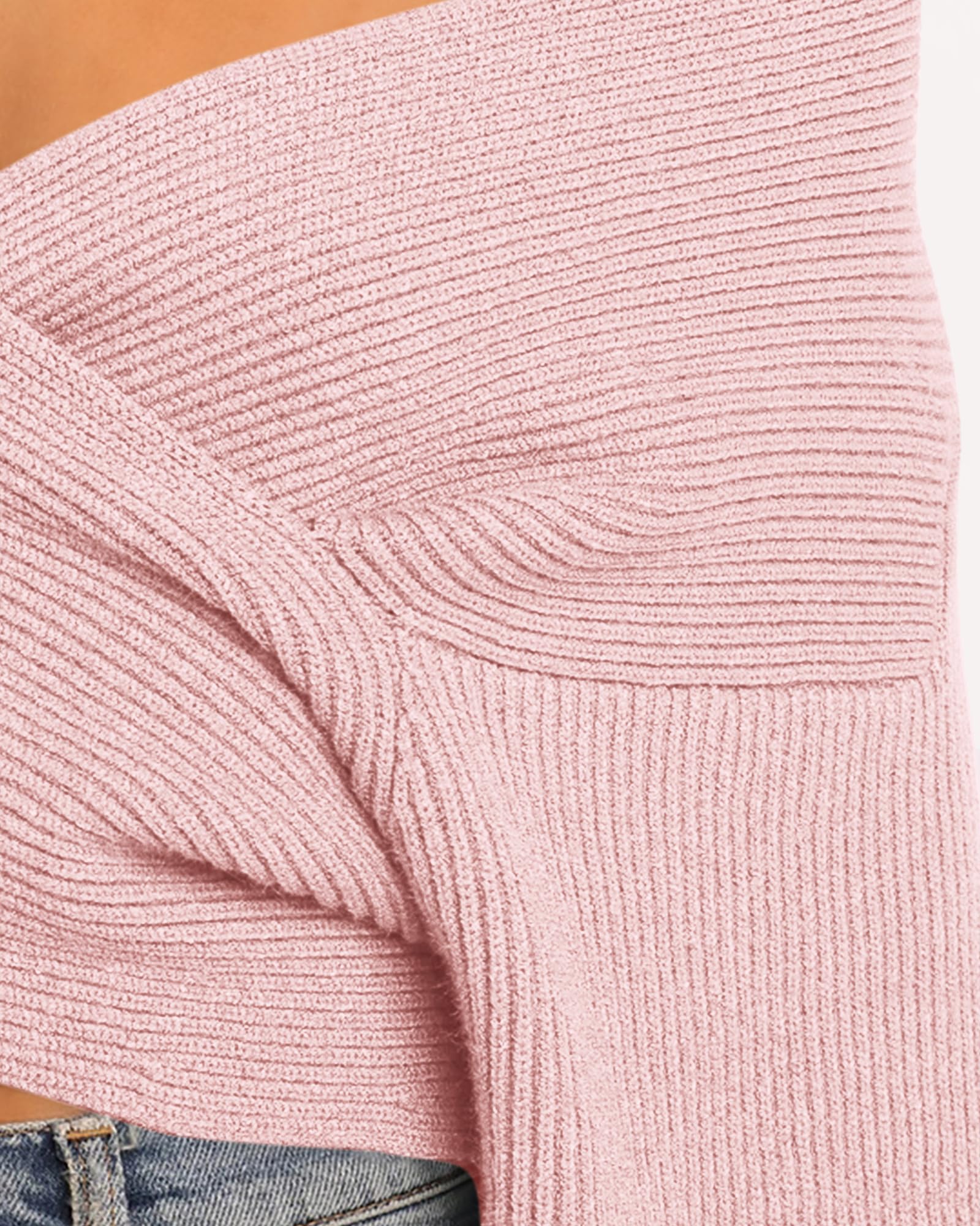 BTFBM Off The Shoulder Sweater for Women Winter Fall Fashion V Neck Long Sleeve Ribbed Knit Wrap Cropped Sweaters