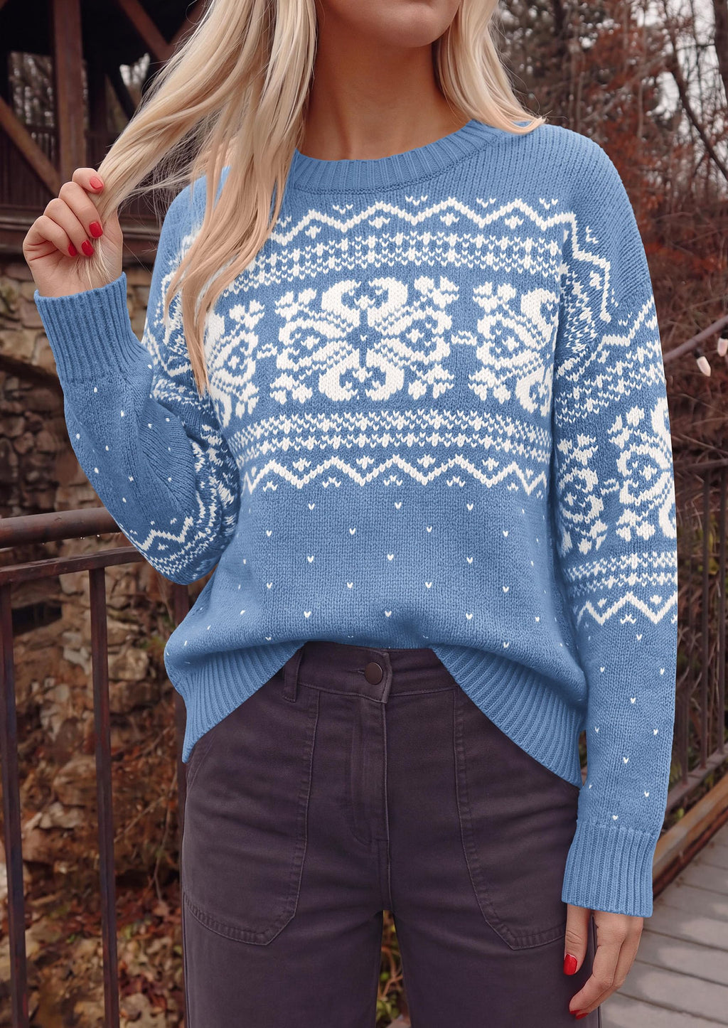 PRETTYGARDEN Women's Fair Isle Oversized Sweater | Relaxed Fit, Soft Cozy Knit, Long Sleeve Pullover, Crew Neck, Going Out Tops, Fall Holiday Outfits, Winter Fashion Clothing