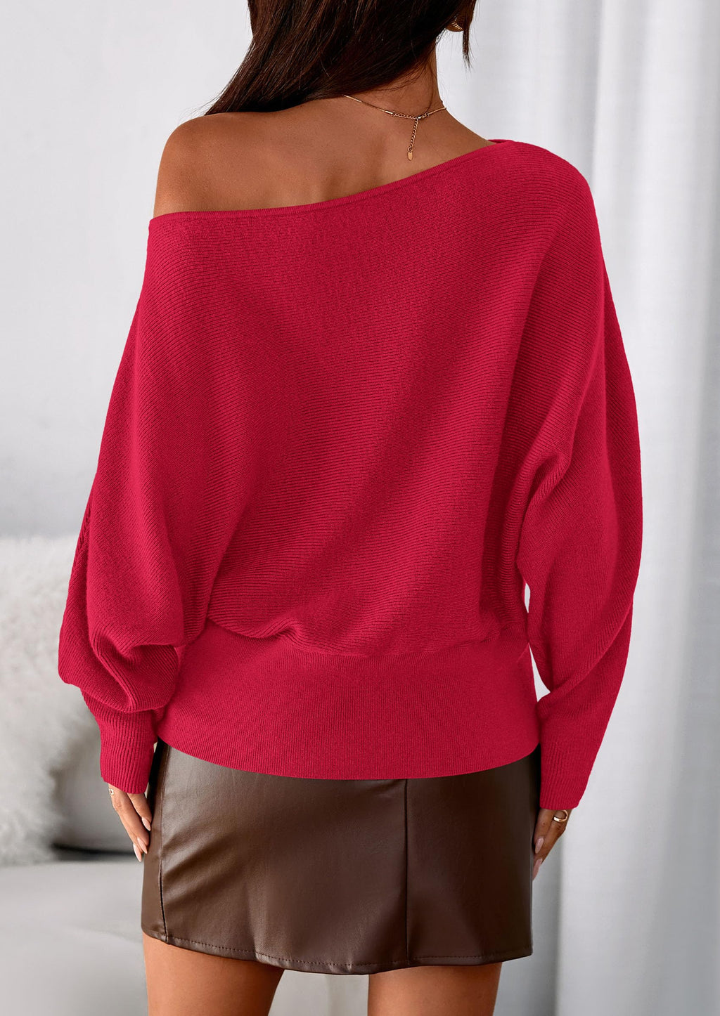 PRETTYGARDEN Women Off the Shoulder Sweater  Fall Trendy Long Batwing Sleeve Knit Pullover Going Out Tops Winter Clothing