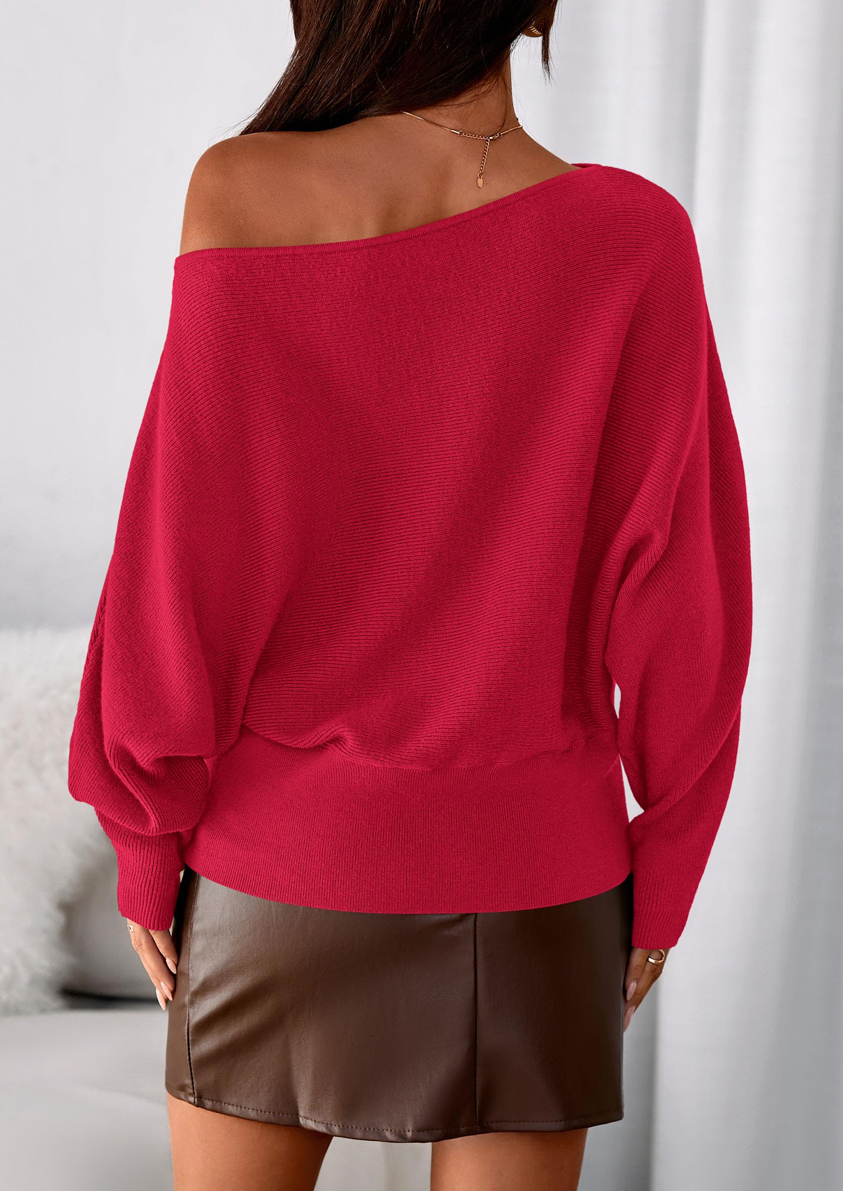 PRETTYGARDEN Women Off the Shoulder Sweater  Fall Trendy Long Batwing Sleeve Knit Pullover Going Out Tops Winter Clothing