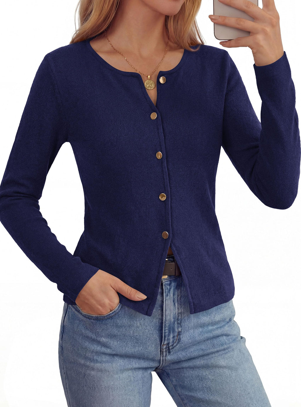 PRETTYGARDEN Button Up Cardigan Sweaters for Women | Slim Fitted Knitwear,Long Sleeve Lightweight Knit Cardigans,Business Casual Outfits Work Tops,Layering Piece for Fall&Winter