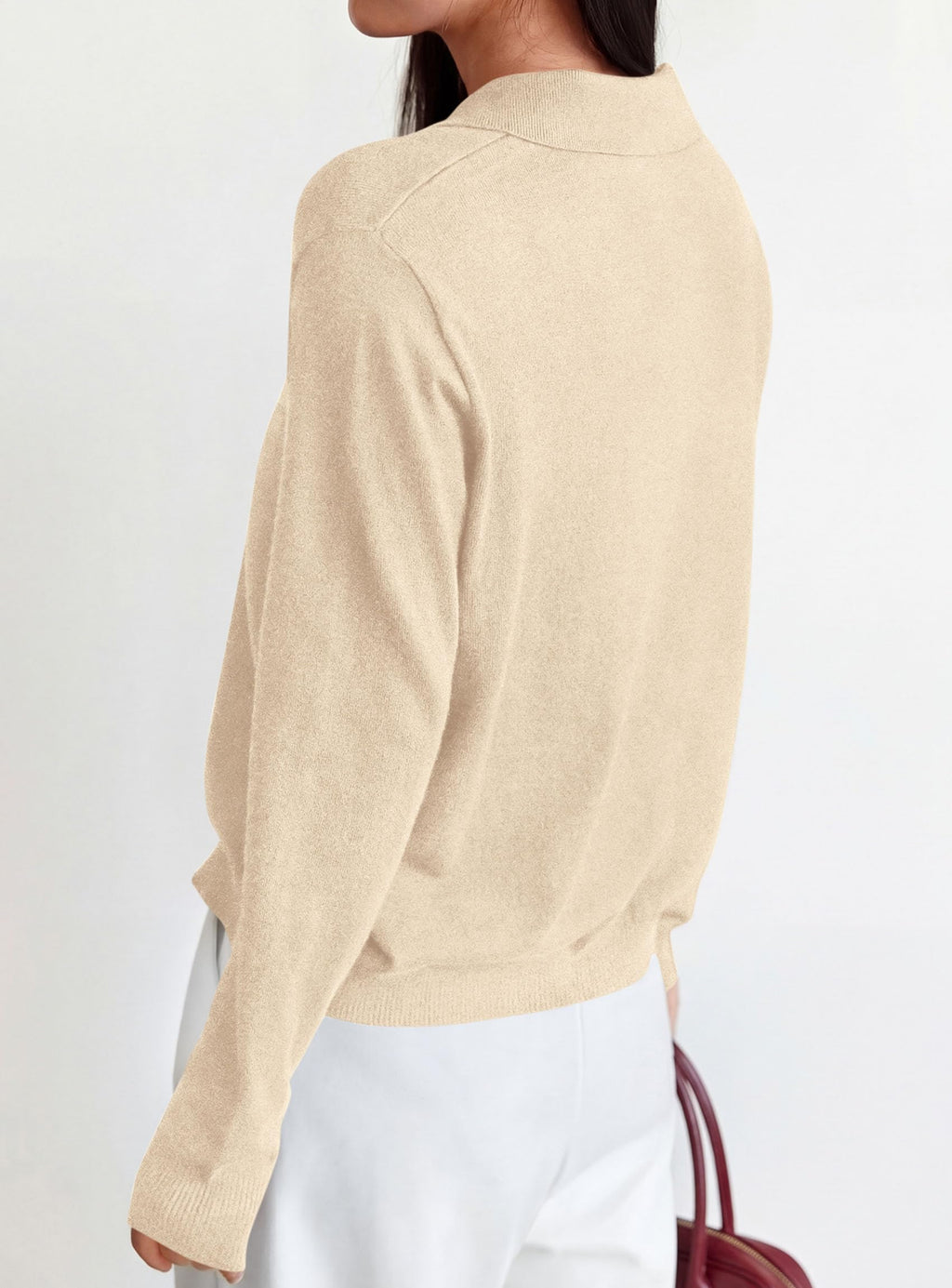 PRETTYGARDEN Womens Long Sleeve Collared Polo Sweater | Breathable Soft Ribbed Knit, Lapel V Neck Pullover Sweaters, Business Casual Work Office Tops, 2026 Trendy Fall Outfits
