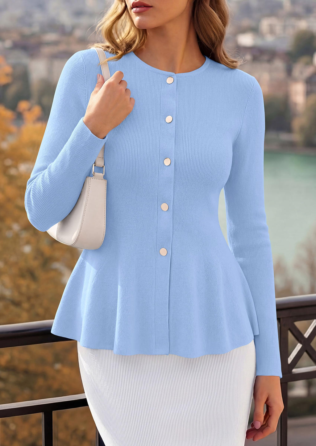 PRETTYGARDEN Women's Fall Lightweight Cardigan Sweaters | Long Sleeve Peplum Tops, Button Up, Slim Fitted, Flared Hem, Soft Ribbed Knit, Business Casual Outfits, Winter Trendy Clothes