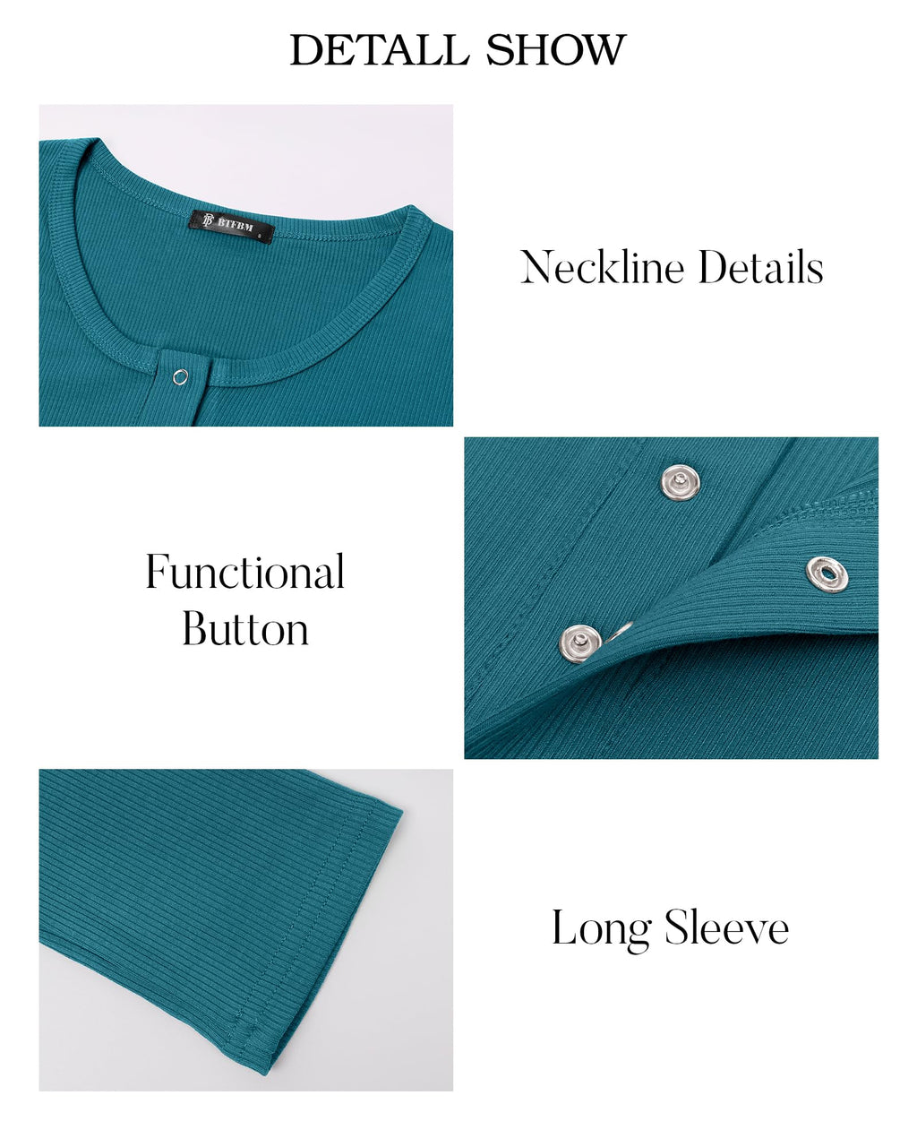 FreshPretty Women Long Sleeve Shirts Fall Tops V Neck Button Up Henley Shirts Slim Fit Ribbed Knit Spring Casual T-Shirts