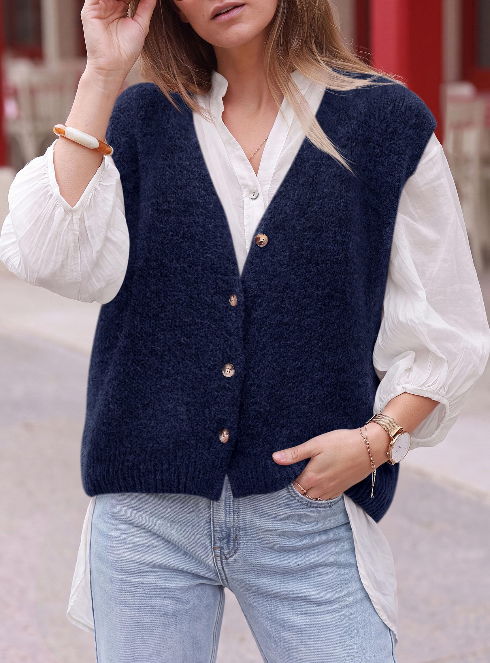 PRETTYGARDEN Womens Fall Sleeveless Button Down Sweater Vest | Soft Knit Fabric, Fashion Deep V Neck, Casual Loose Fit Sweater, Going Out Outfits, 2026 Trendy Winter Clothes