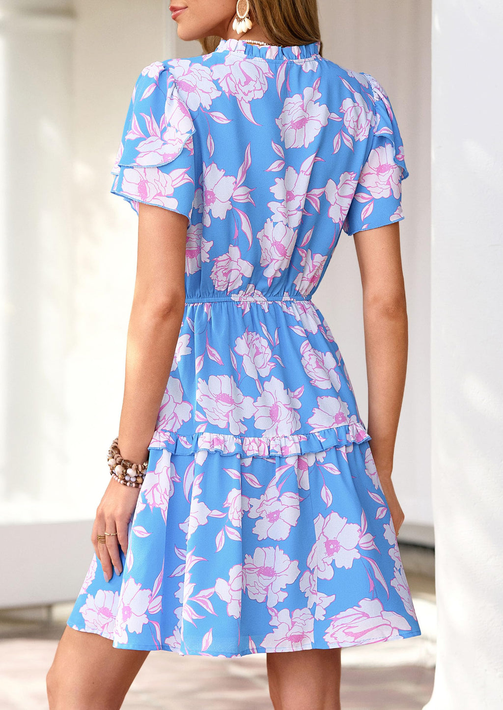 PRETTYGARDEN Womens Summer Floral Mini Dress  Trendy Ruffle Short Sleeve V Neck Flowy A Line Short Beach Dresses