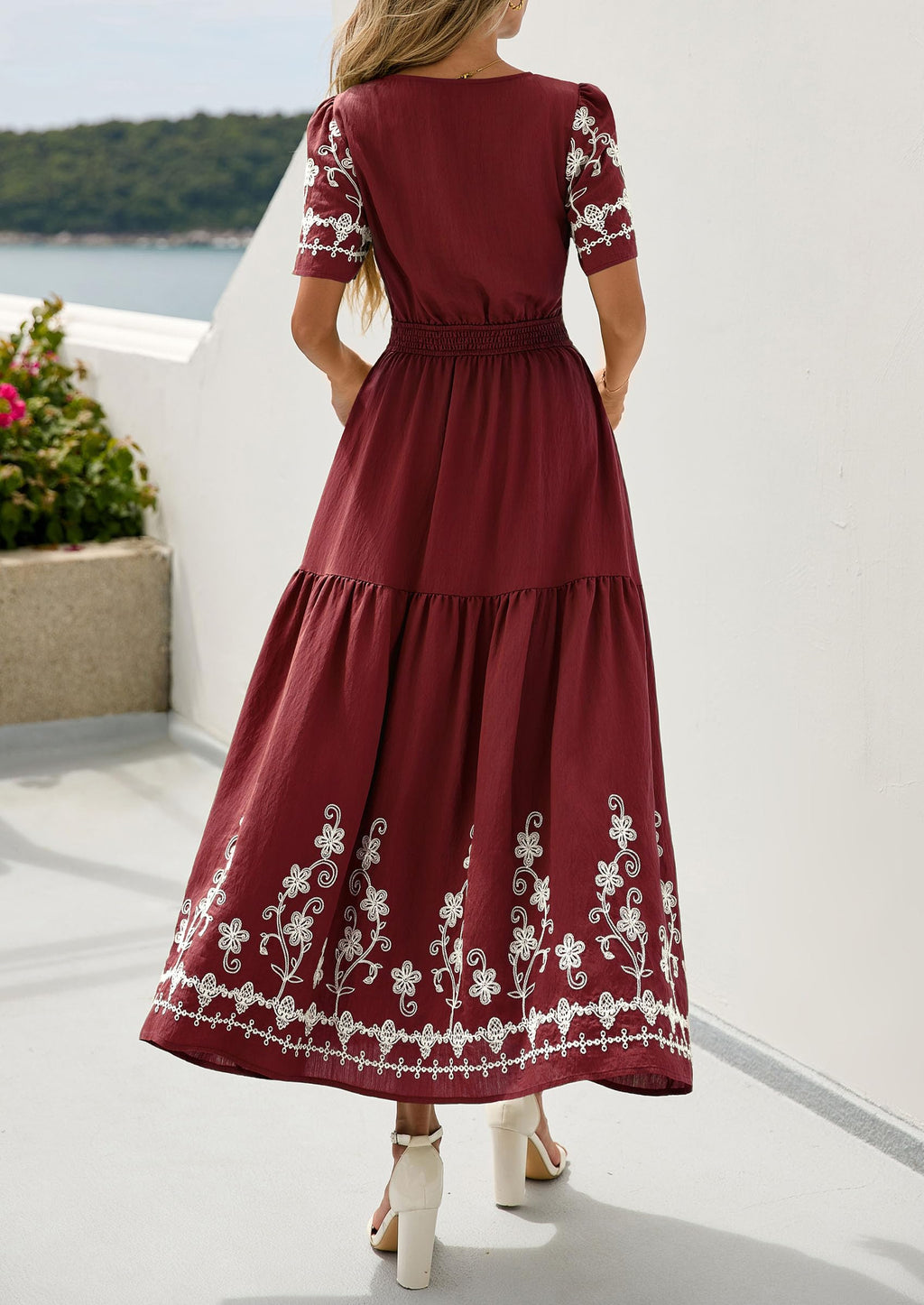 PRETTYGARDEN Women's Summer Boho Maxi Dress Spring Floral Short Sleeve V Neck A Line Flowy Beach Wedding Guest Dresses