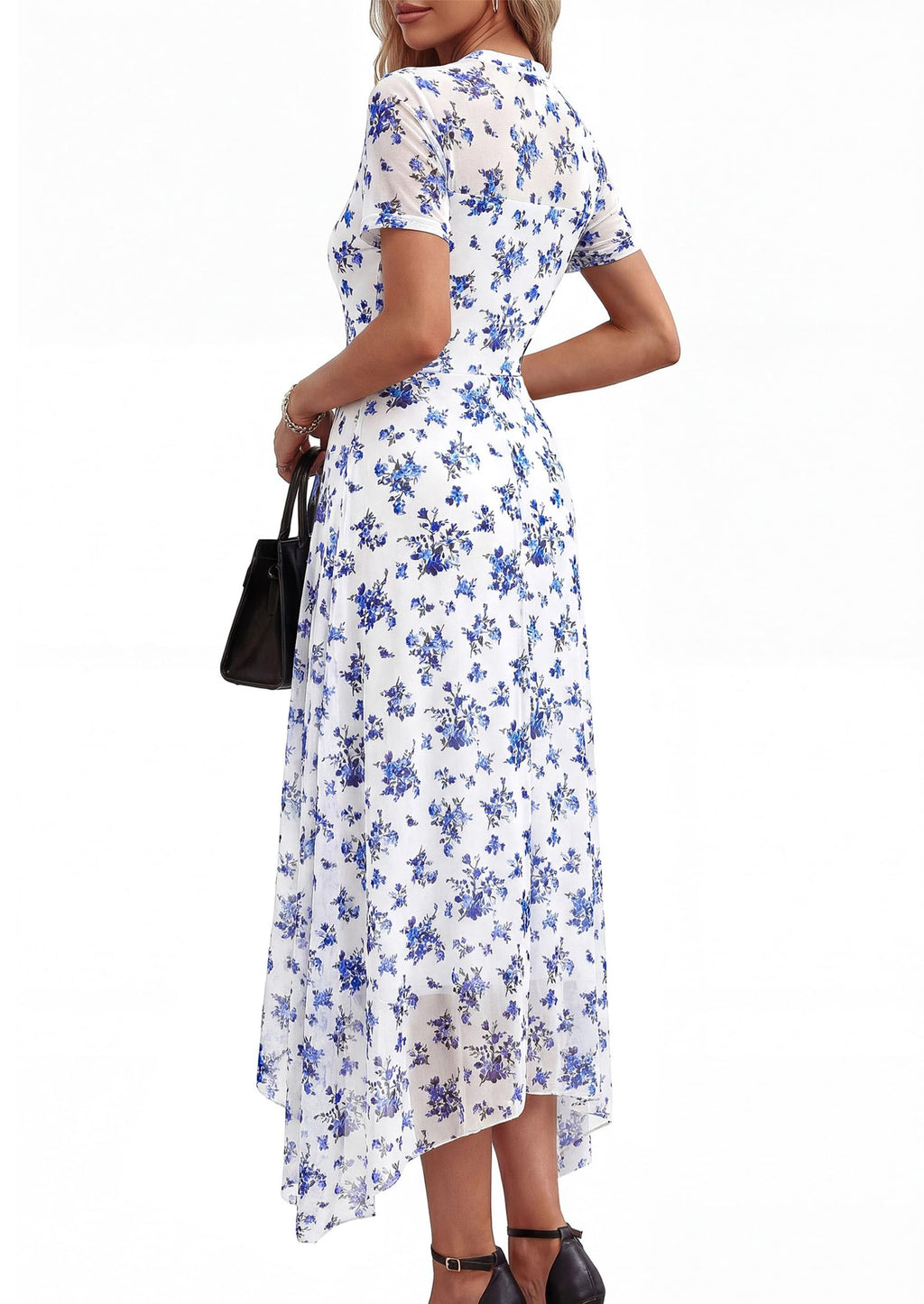 PRETTYGARDEN Cocktail Dresses for Women  Summer Short Sleeve Floral Mesh Sheer Midi Party Wedding Guest Dress