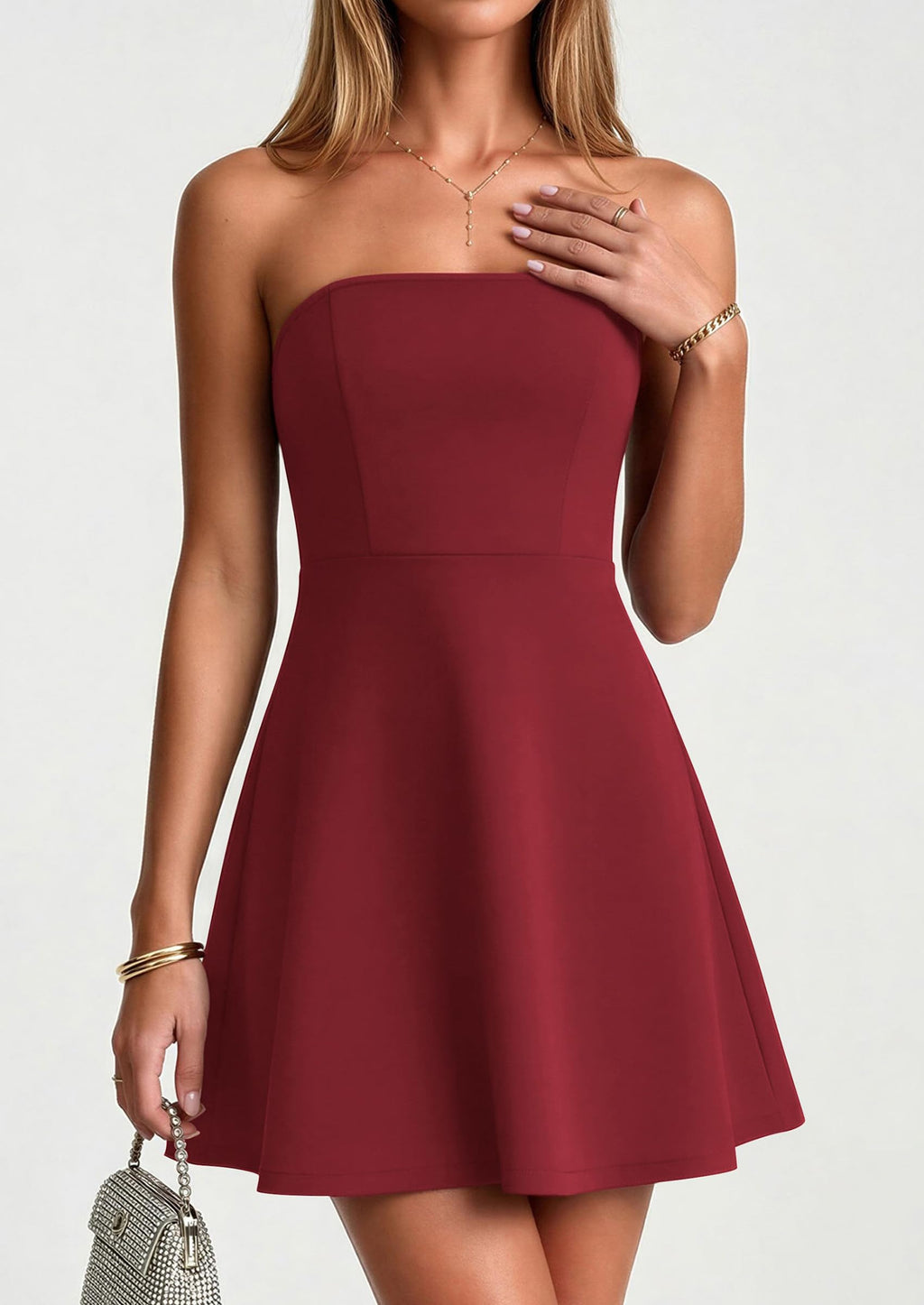 PRETTYGARDEN Women's Strapless Mini Summer Dress  Spring A Line Tube Top Wedding Guest Cocktail Party Short Dresses