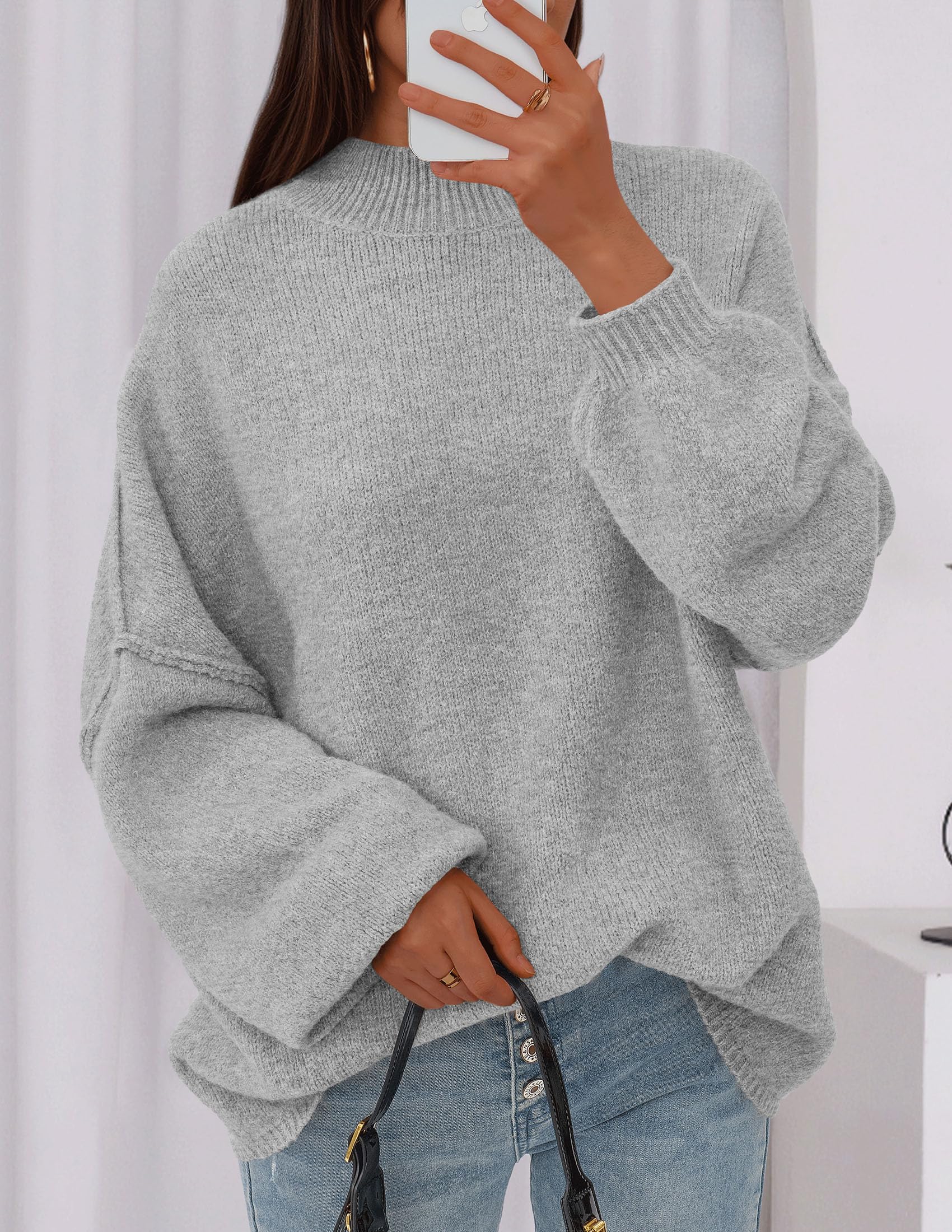 PRETTYGARDEN Women's 2026 Fall Oversized Sweaters Chunky Knit Mock Neck Long Sleeve Casual Trendy Pullover Winter Clothes