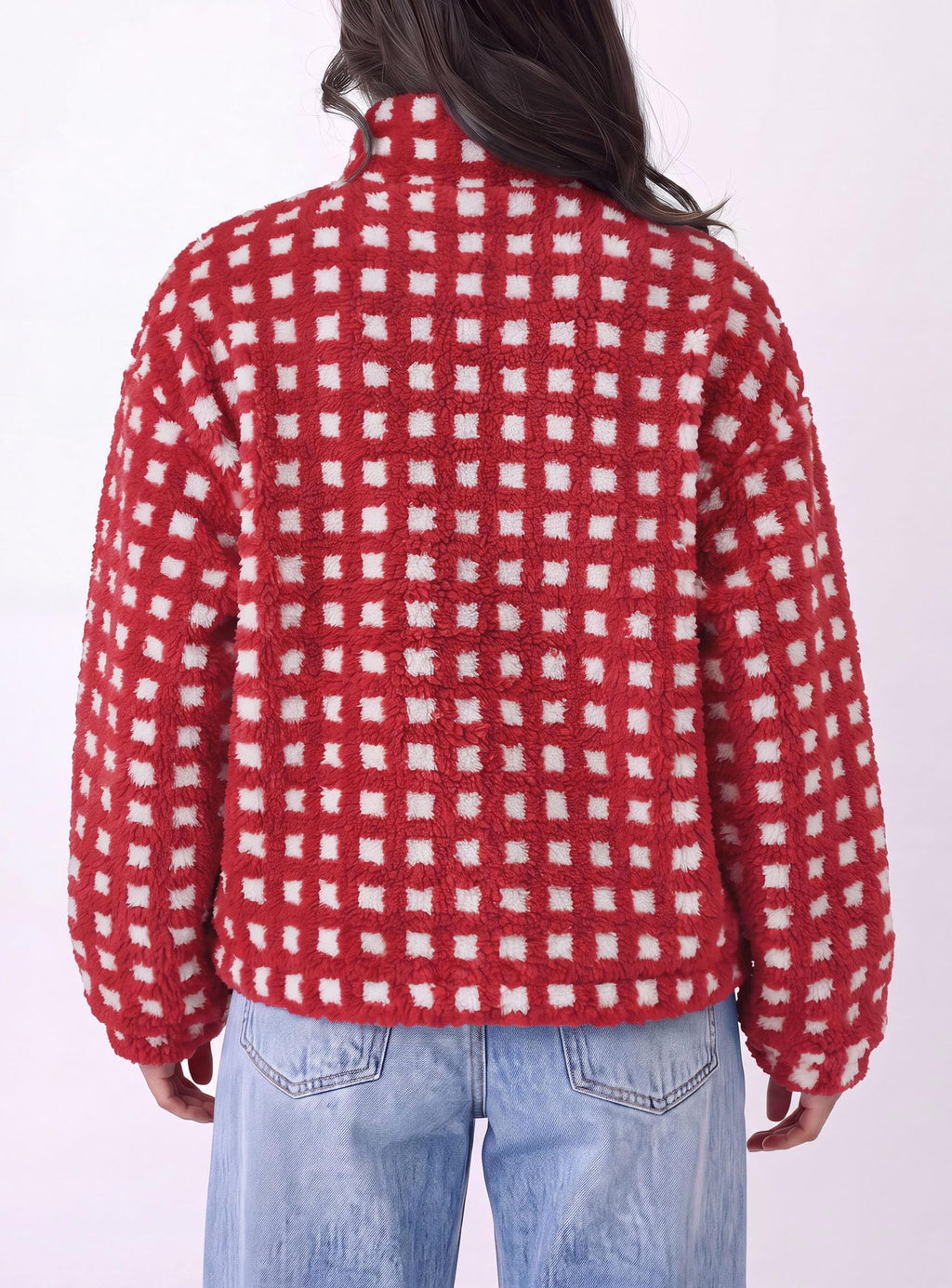 PRETTYGARDEN Women's Gingham Sherpa Fleece Jacket Plaid Cropped Teddy Coat Trendy Y2K Winter Jacket, Zip Up Stand Collar, Side Pockets, Fall Outfit for Casual Daily, Going Out, Streetwear, Outdoor