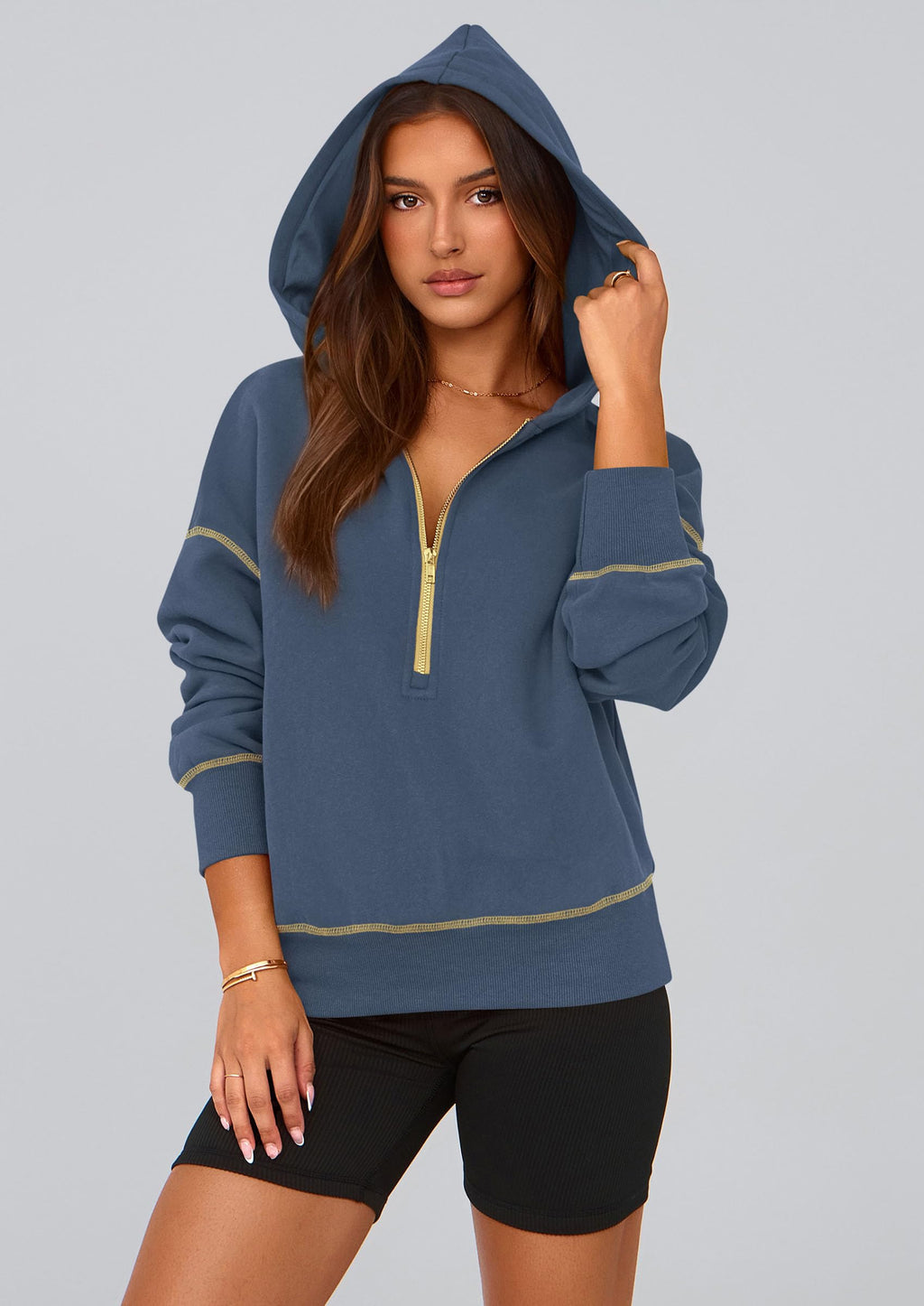 PRETTYGARDEN Women's  Fall Hooded Sweatshirts Long Sleeve Half Zip Cropped Hoodies Pullover Winter Fashion Clothes