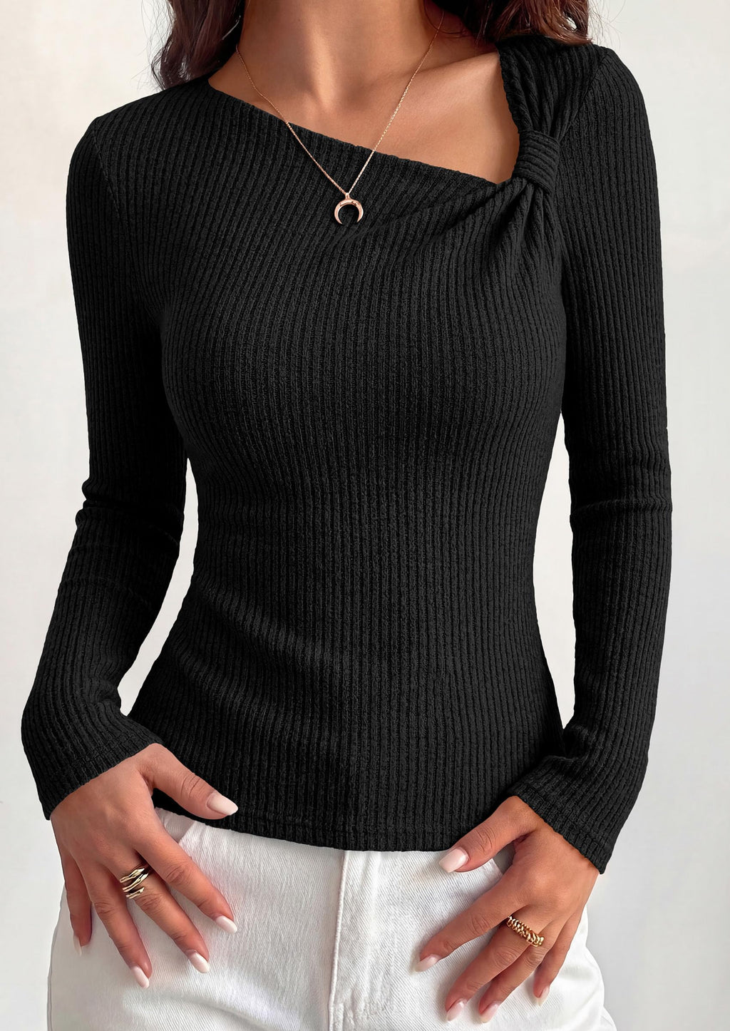 PRETTYGARDEN Womens  Early Fall Fashion Long Sleeve T Shirts Asymmetrical Ribbed Fitted Trendy Going Out Tops Y2K Outfits