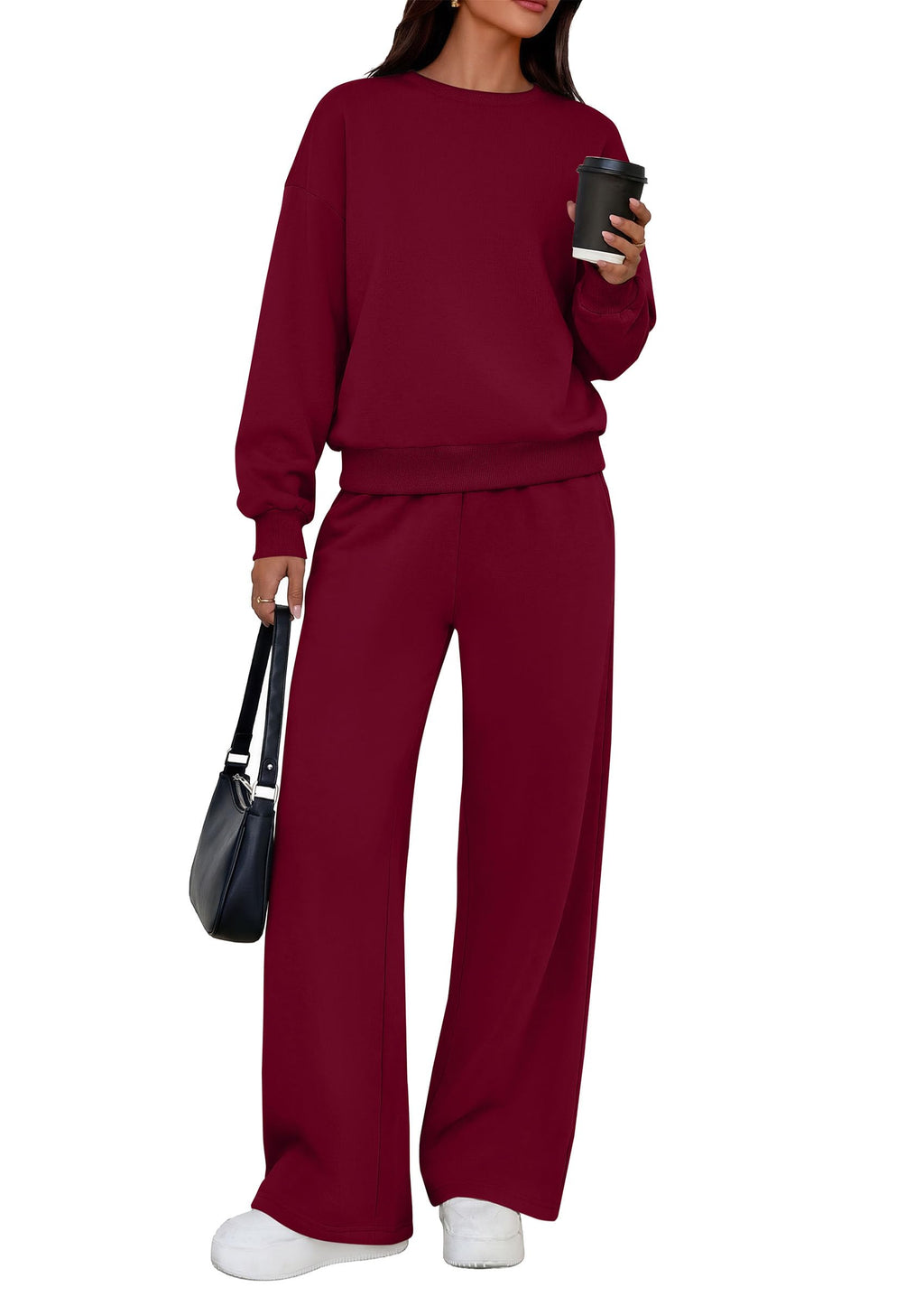 PRETTYGARDEN 2 Piece Lounge Sets for Women Casual Sweatsuits | Soft Fleece Lining,Crew Neck Oversized Sweatshirt & Wide Leg Pants,Workout Airport Matching Set Tracksuit,Fall Winter Outfits