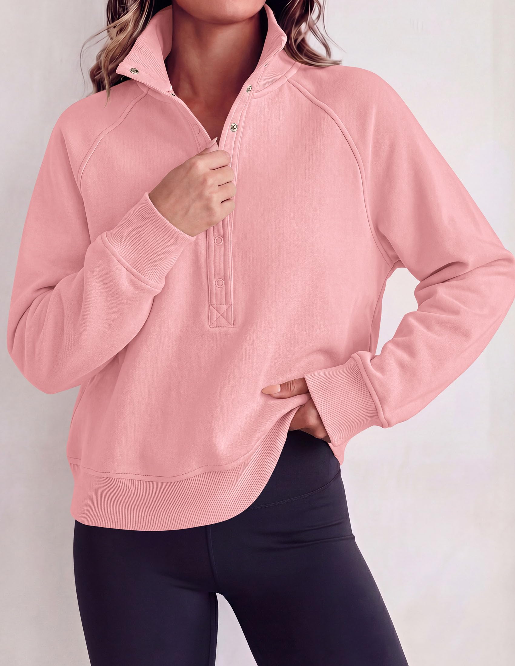 PRETTYGARDEN Women's Fall Trendy Oversized Sweatshirts Comfy Ribbed Fabric, Raglan Long Sleeve Collared, Button Up Henley Pullover Blouse, Casual Workout Tops, Y2K Fashion Clothing