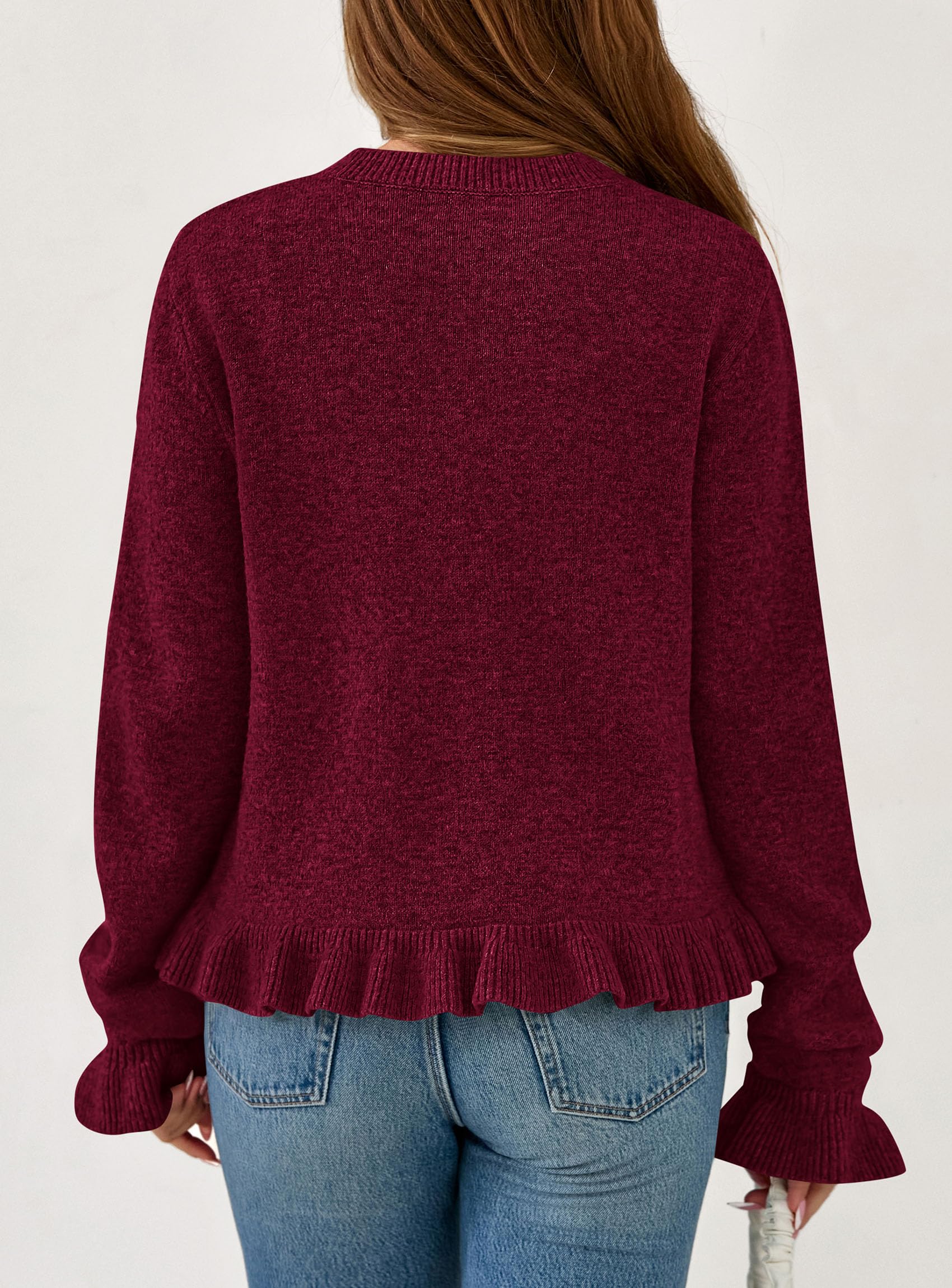 PRETTYGARDEN Womens Fall Button Down Cardigans Chunky Knit Ruffle Open Front Cropped Cardigan Sweaters Soft Long Sleeve Tops