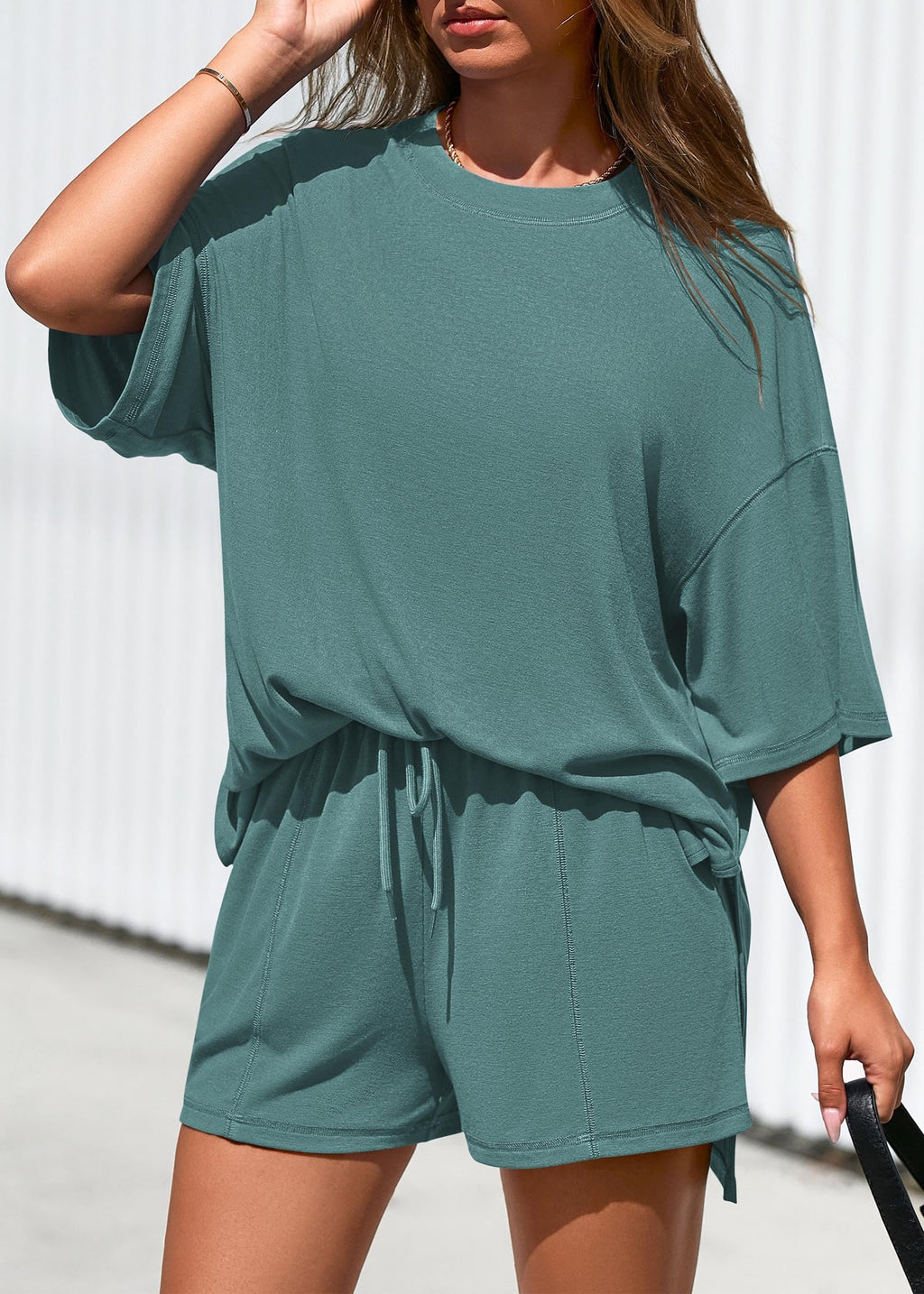 FreshPretty 2 Piece Sets for Women Summer Lounge Sets Casual Oversized Tshirts Shorts Matching Airport Travel Outfits Postpartum