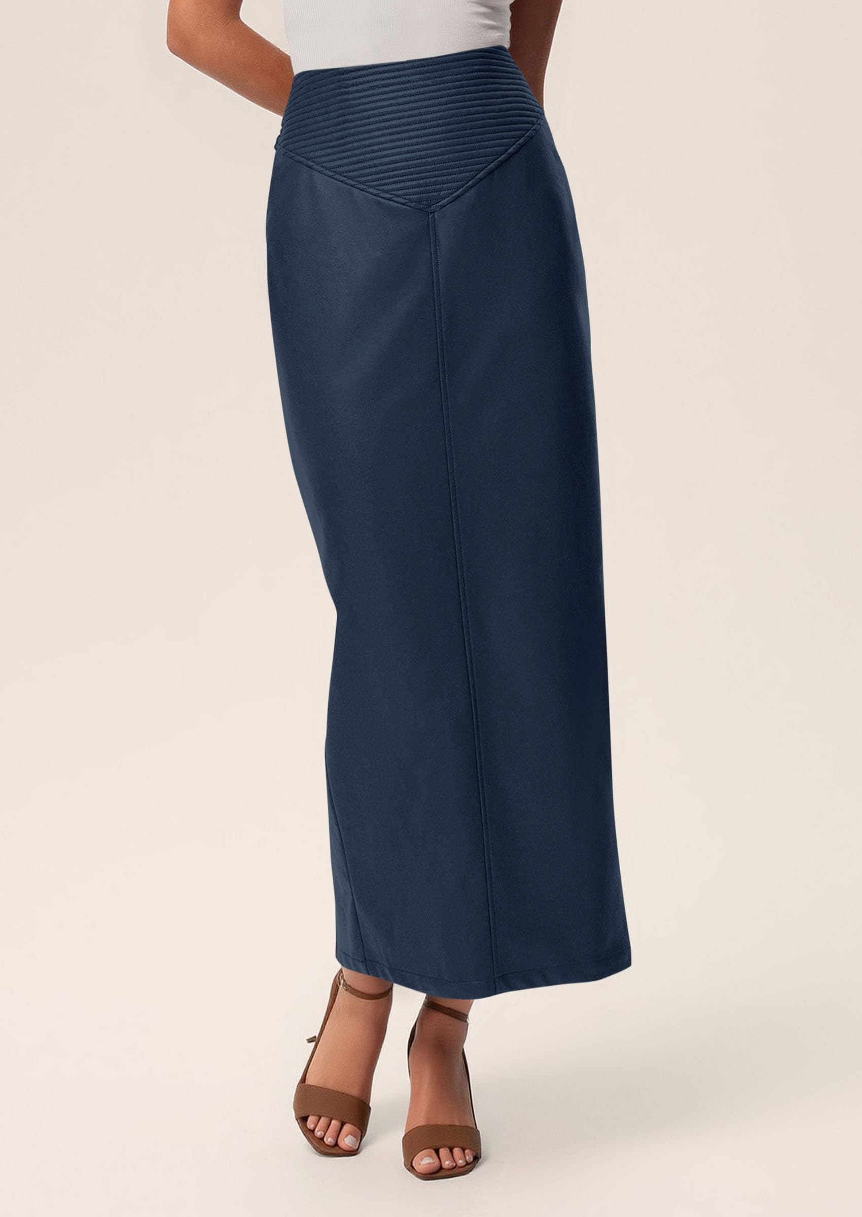 PRETTYGARDEN Long Skirts for Women Fall Fashion Clothing Faux Leather High Waist Dressy Casual Slit Pencil Maxi Skirt