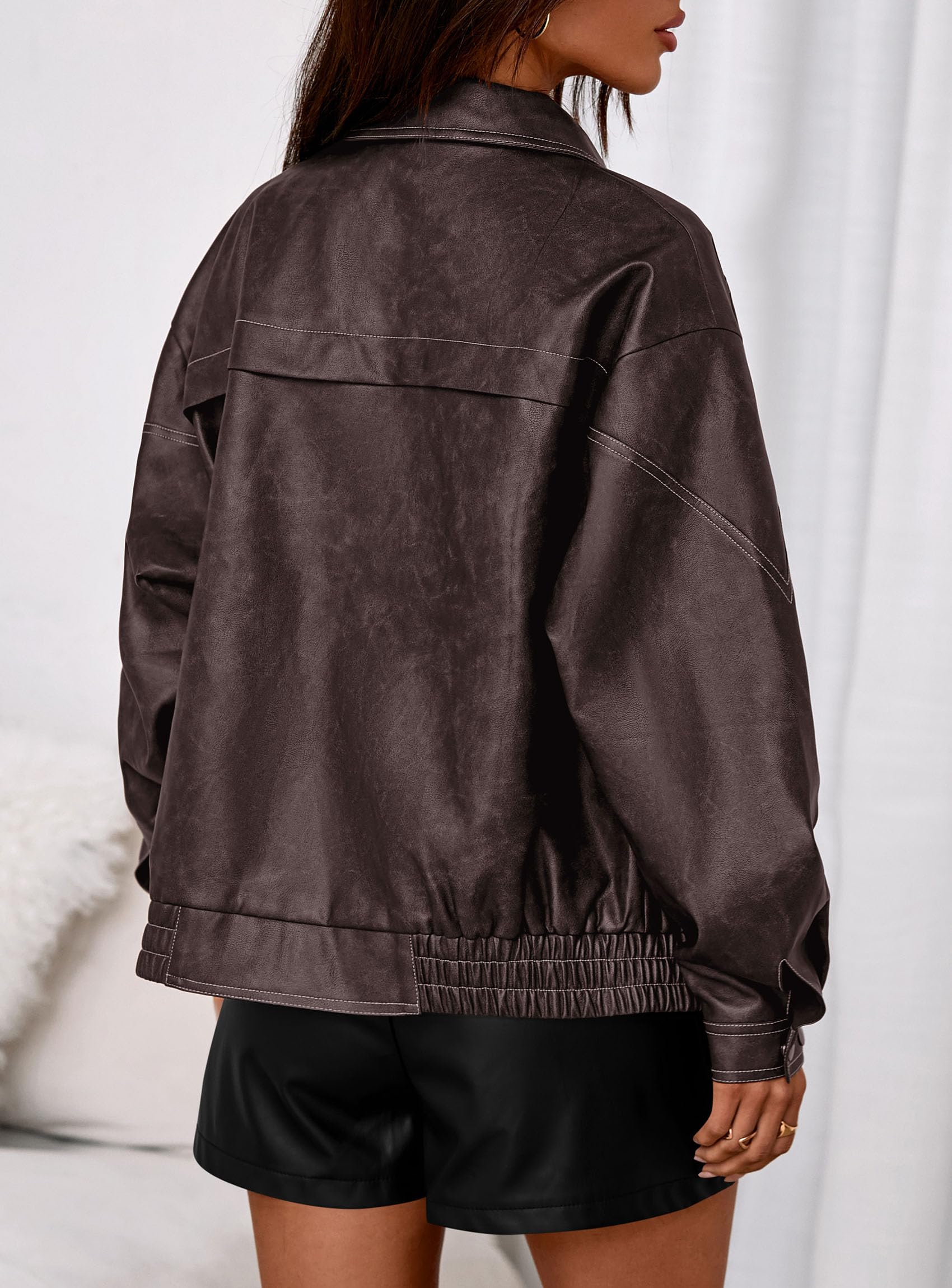 PRETTYGARDEN Faux Leather Jacket Women Bomber Motorcycle Zip Up Jackets Oversized Fall Fashion Outfits  Winter Coats