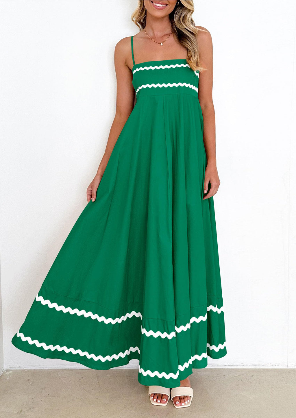 PRETTYGARDEN Women's Summer Flowy Maxi Dress Casual Sleeveless Spaghetti Strap Ruffle Beach Long Dresses