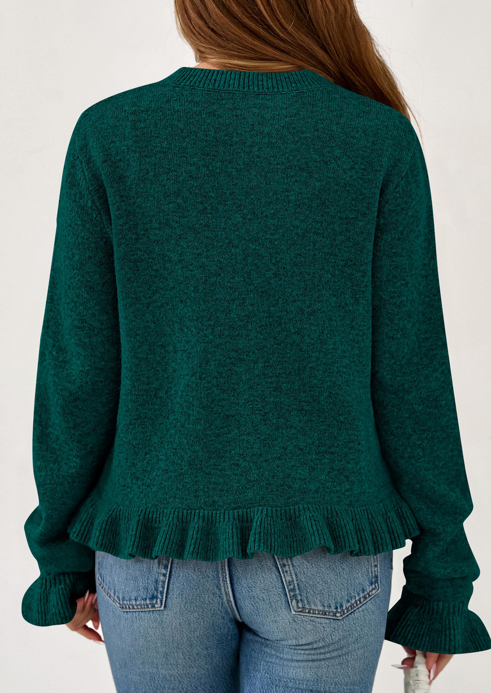 PRETTYGARDEN Womens Fall Button Down Cardigans Chunky Knit Ruffle Open Front Cropped Cardigan Sweaters Soft Long Sleeve Tops