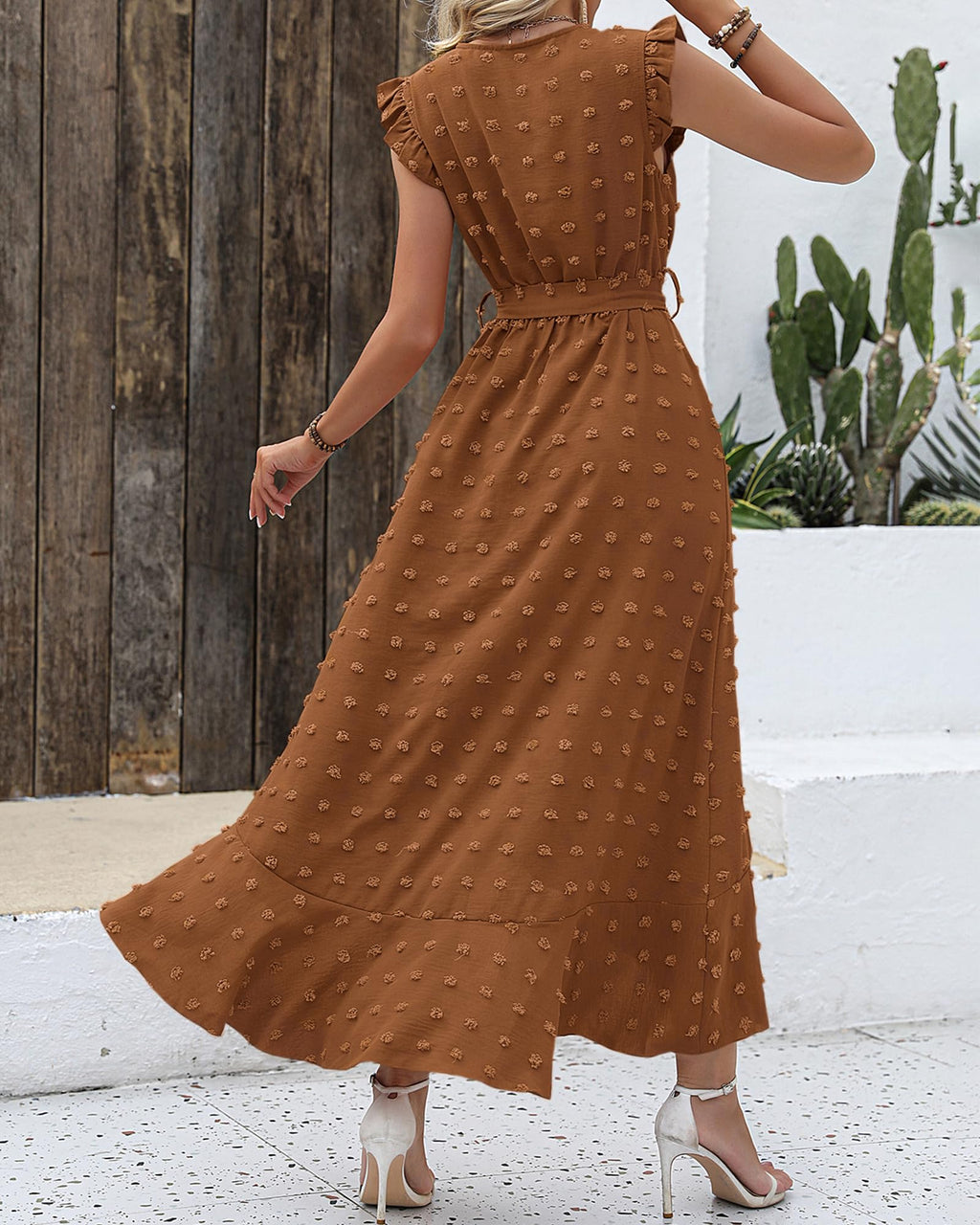 BTFBM Boho Dresses for Women Spring Fashion Cap Sleeve Swiss Dot Flowy Ruffle Beach Wedding Cocktail Maxi Dress