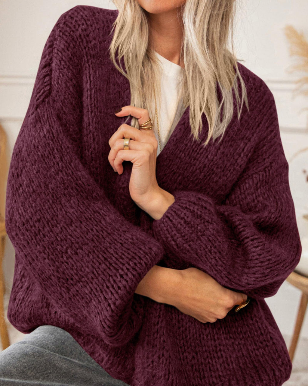 BTFBM Cardigan Sweaters for Women Fall Fashion Clothes | No Button No Pocket Design, Chunky Knit Open Front Cardigans, Ribbed Cuff Long Sleeve Sweater, Loose Winter Coat Clothing