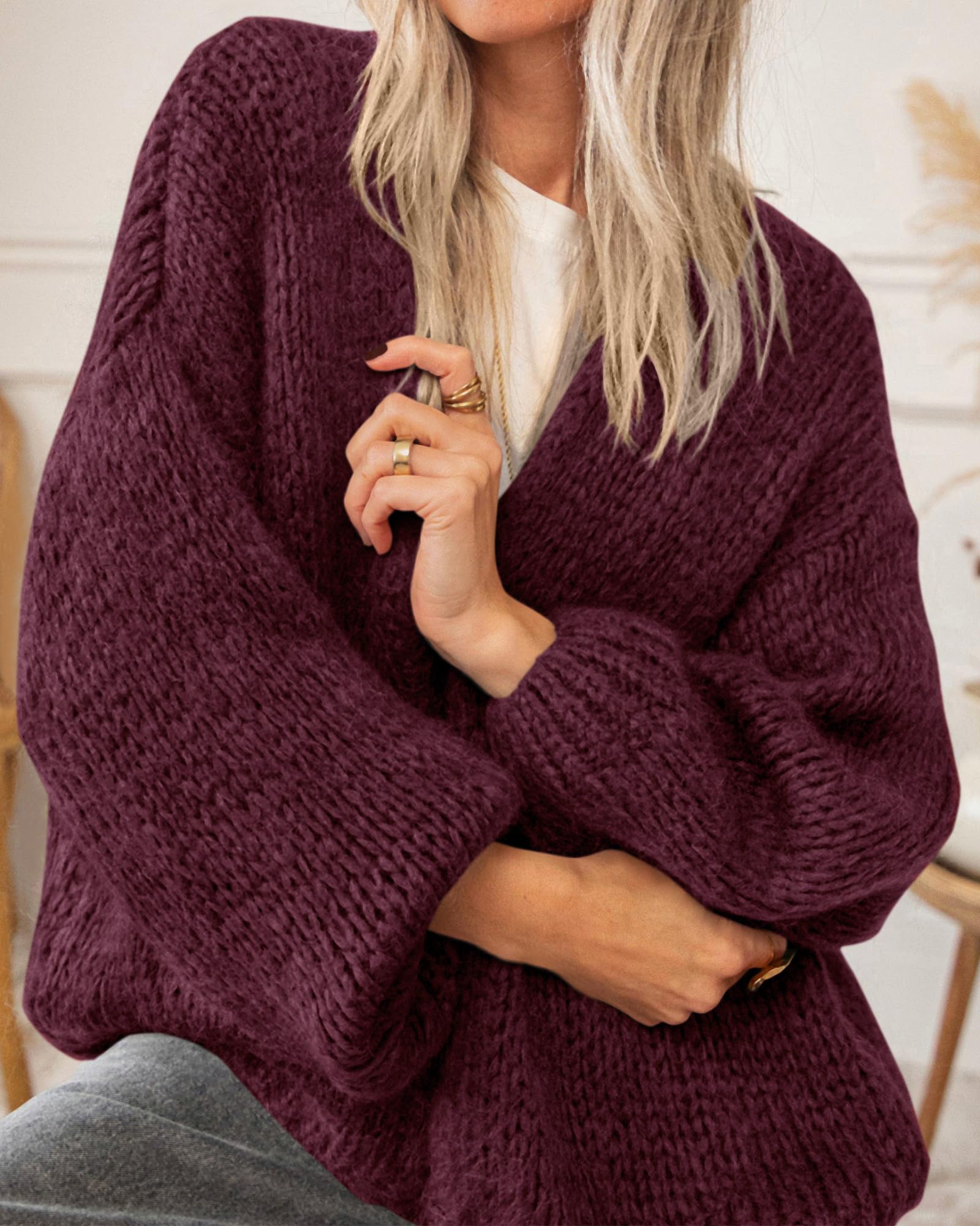 BTFBM Cardigan Sweaters for Women Fall Fashion Clothes | No Button No Pocket Design, Chunky Knit Open Front Cardigans, Ribbed Cuff Long Sleeve Sweater, Loose Winter Coat Clothing