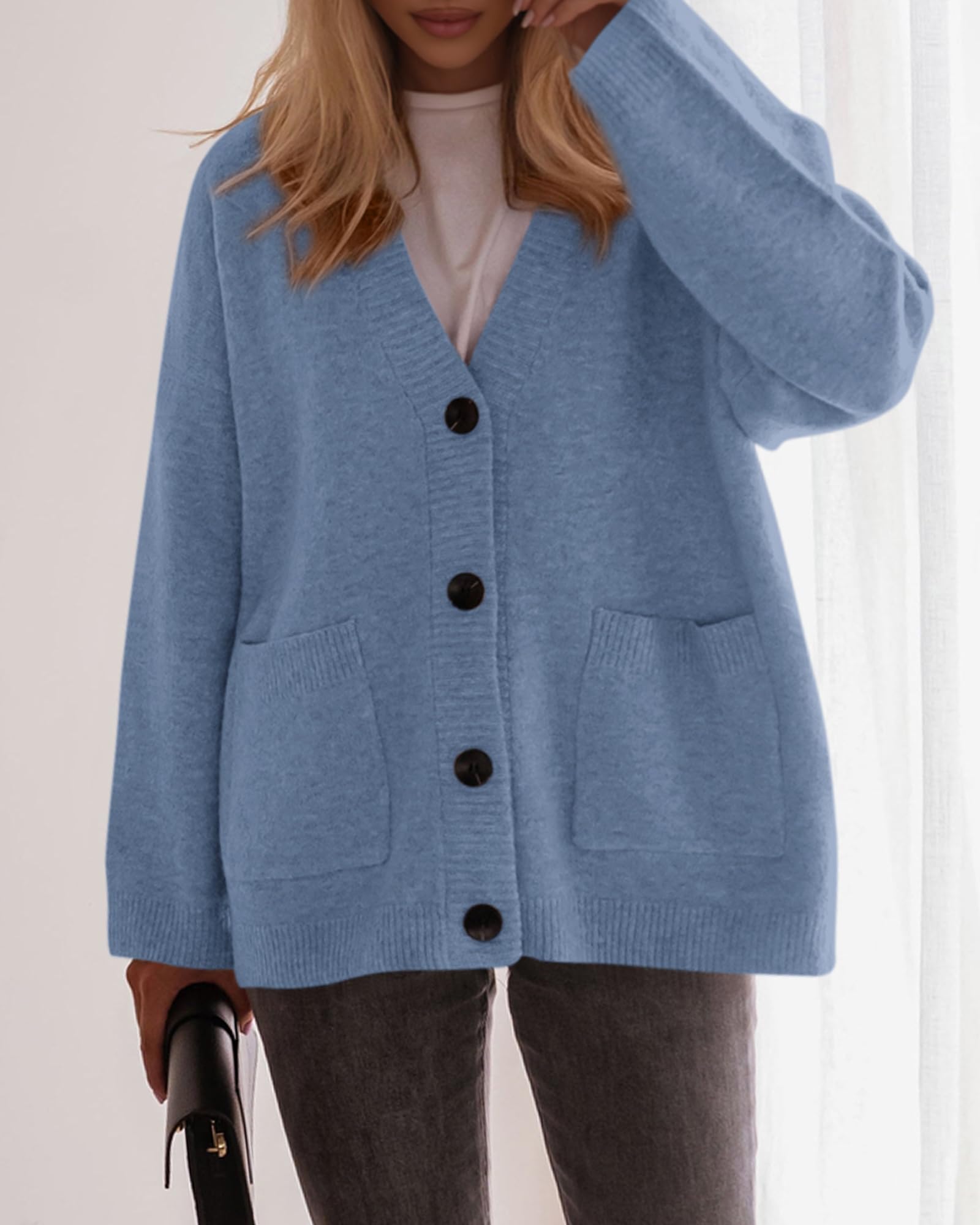 BTFBM Oversized Cardigan Sweaters for Women Trendy Fall Fashion Button Down Long Sleeve Chunky Knit Cardigans