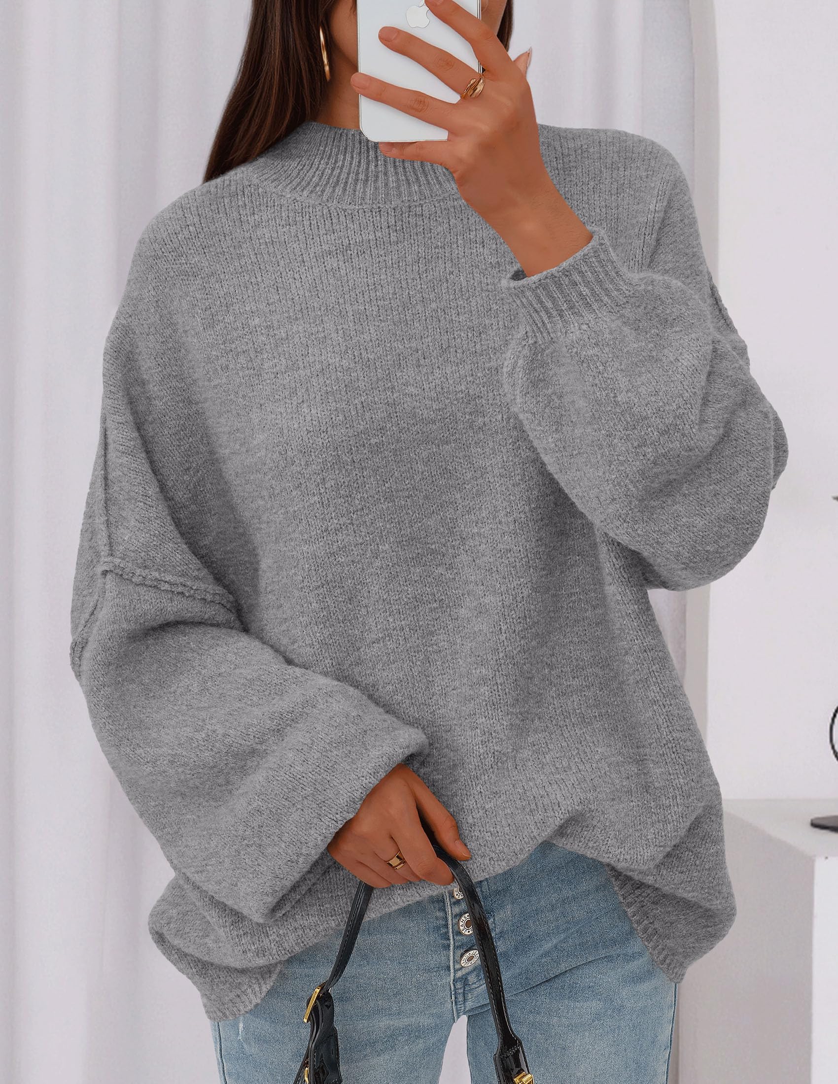 PRETTYGARDEN Women's 2026 Fall Oversized Sweaters Chunky Knit Mock Neck Long Sleeve Casual Trendy Pullover Winter Clothes