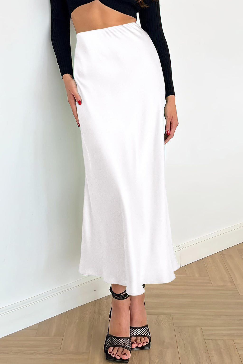 PRETTYGARDEN Women's Satin Skirts Dressy Casual Fall High Waisted Cocktail Wedding Flowy Elegant A Line Midi Skirt