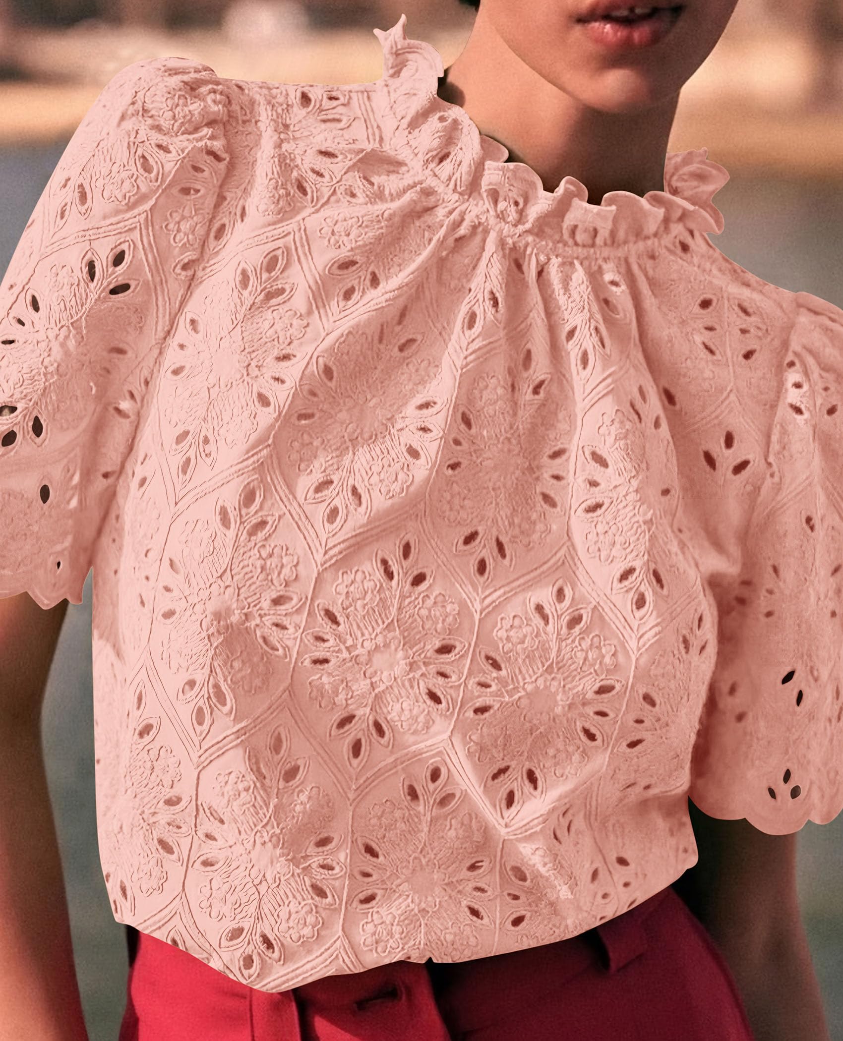 PRETTYGARDEN Womens Summer Tops Trendy Short Sleeve Eyelet Embroidered Dressy Casual Blouse Shirts