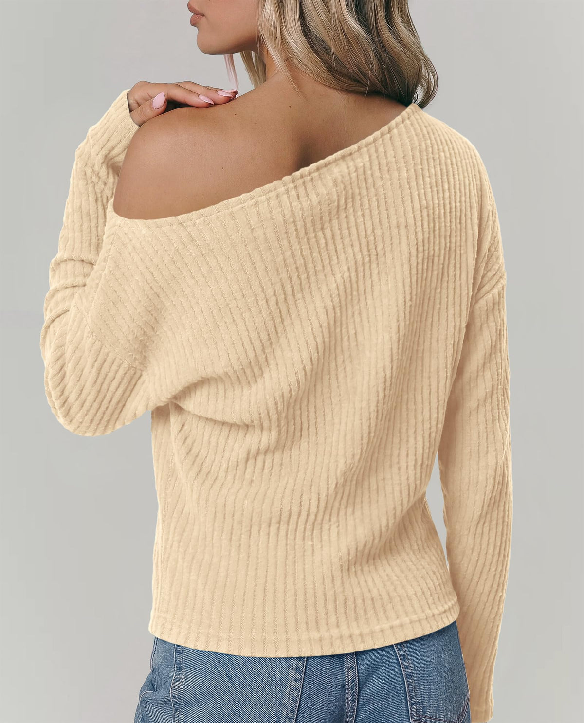 FreshPretty Womens Off The Shoulder Sweater Rib Asymmetrical Tops,Long Sleeve Knit Pullover Sweaters,Cute Fitted Y2K Jumper Top,Soft Casual Tee Shirts,Fall Fashion Going Out Outfits