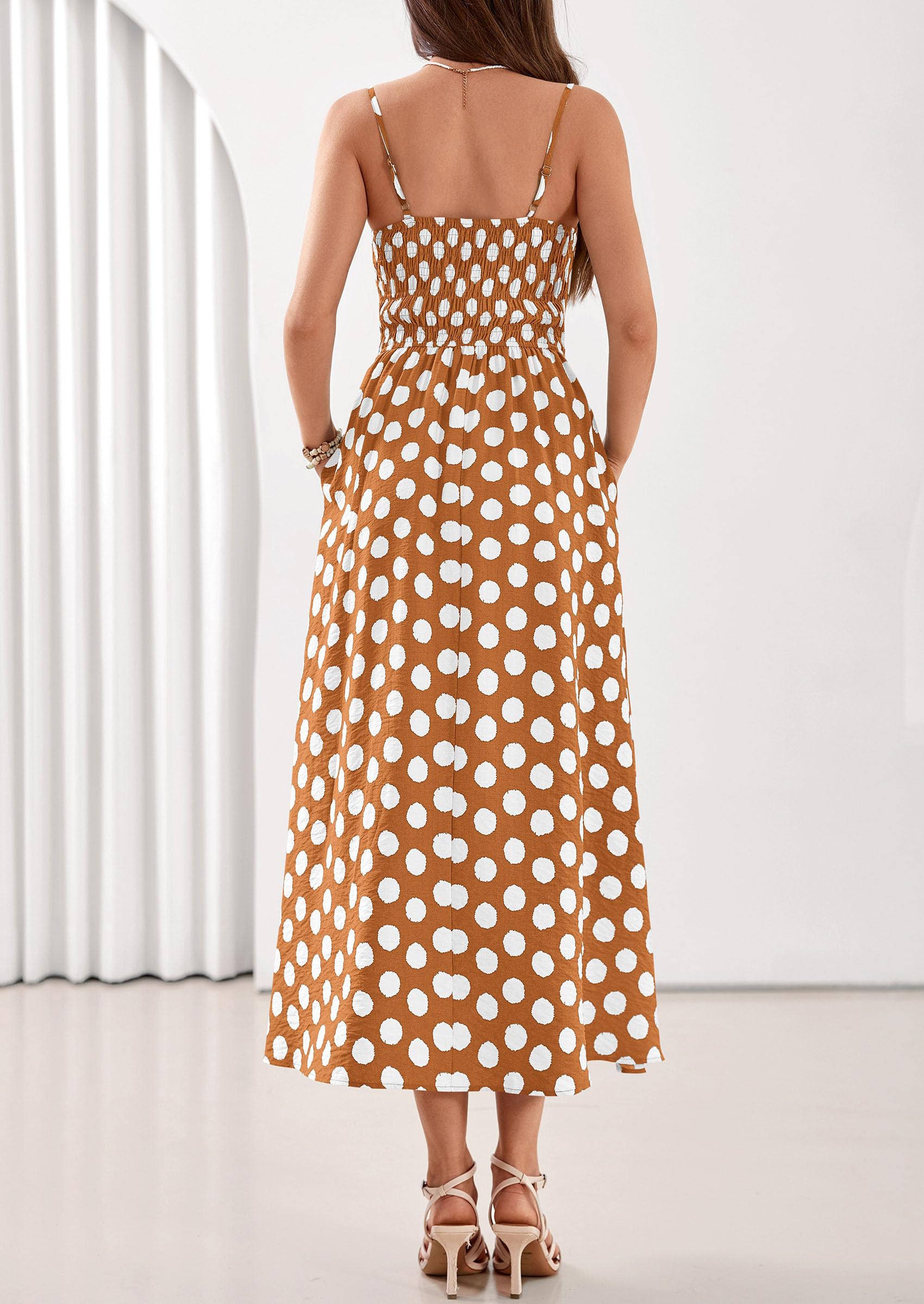 PRETTYGARDEN Womens Polka Dot Dress Summer Sleeveless Spaghetti Straps Smocked Sun Dress Flowy Spring Beach Midi Dresses