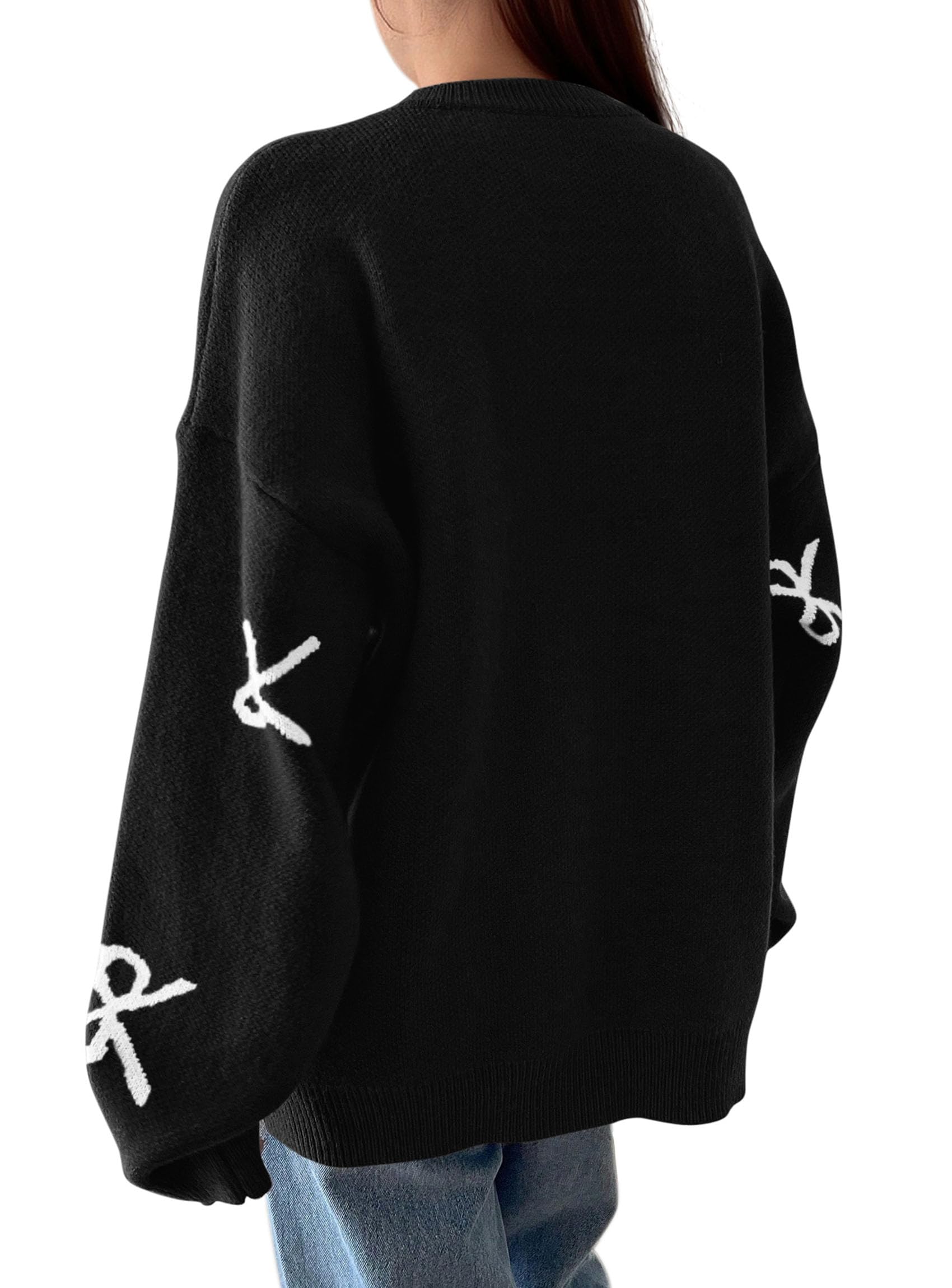 PRETTYGARDEN Fall Long Sleeve Pullover Sweaters for Women Trendy Crewneck Casual Cute Bow Chunky Knit Oversized Sweater