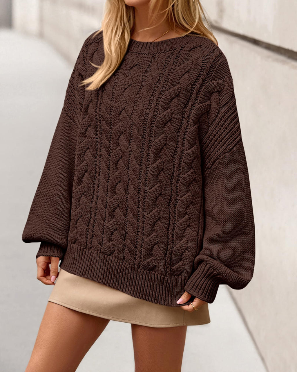BTFBM Women's Oversized Sweaters Batwing Long Sleeve Cable Knit Crewneck Pullover Tops Fall Outfits Winter Clothing