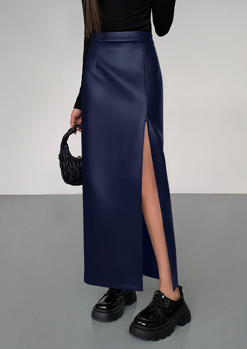 PRETTYGARDEN Womens Faux Leather Skirts Fall Fashion Bodycon High Waisted Slit Work Office Winter Maxi Long Pencil Skirt