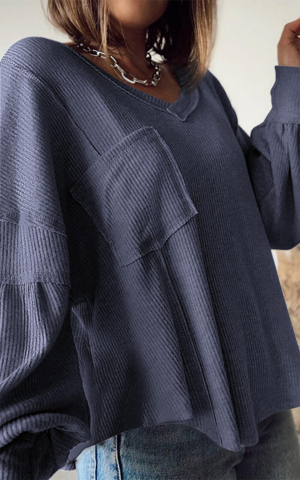 FreshPretty Womens Fall Fashion Long Sleeve Shirts Casual V Neck Ribbed Knit Blouses Pullover Trendy Loose Fit Tunic Tops