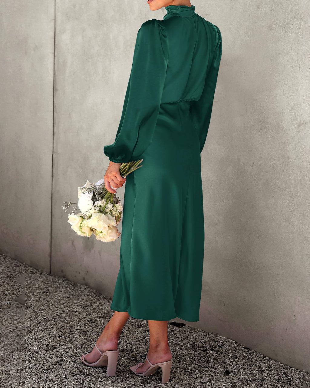 BTFBM Womens Mock Neck Satin Dress Spring Summer Long Sleeve Lightweight Formal Wedding Party Maxi Cocktail Dresses