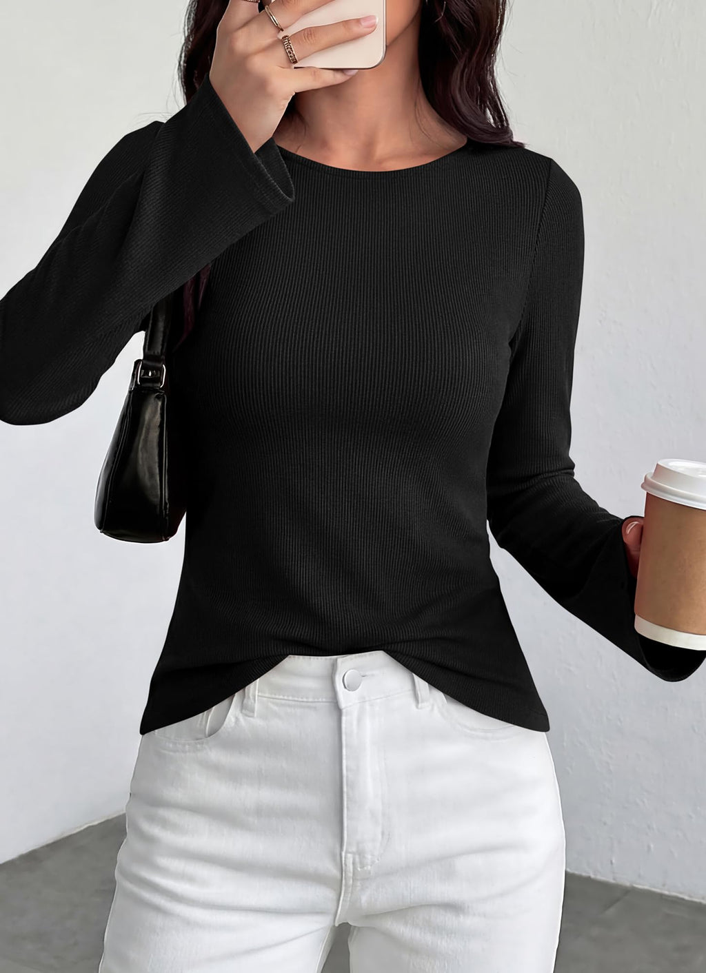 BTFBM Long Sleeve Shirts for Women Spring Y2K Clothes Casual Boat Neck Bell Sleeve Fitted Fall Going Out Tops