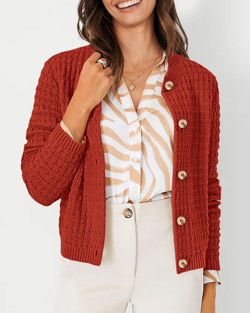 PRETTYGARDEN Women's Knit Cardigan Sweaters Casual Long Sleeve Open Front Button Down Trendy Jackets Outerwear