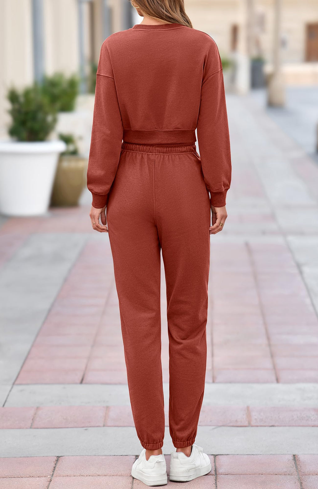 BTFBM Women 2 Piece Outfits Long Sleeve Crop Top Pullover Drawstring Pant Jogger Set Casual Sweatsuits Tracksuit Pockets