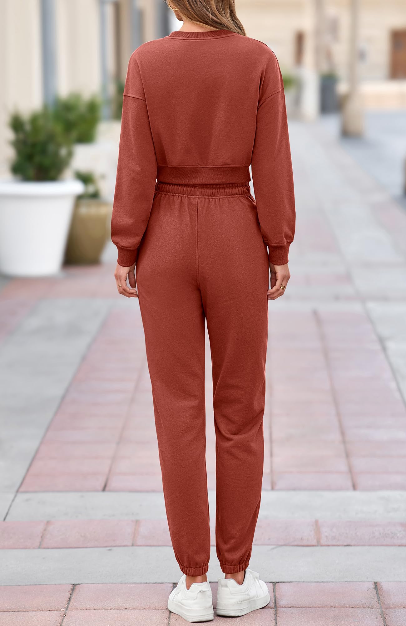 BTFBM Women 2 Piece Outfits Long Sleeve Crop Top Pullover Drawstring Pant Jogger Set Casual Sweatsuits Tracksuit Pockets