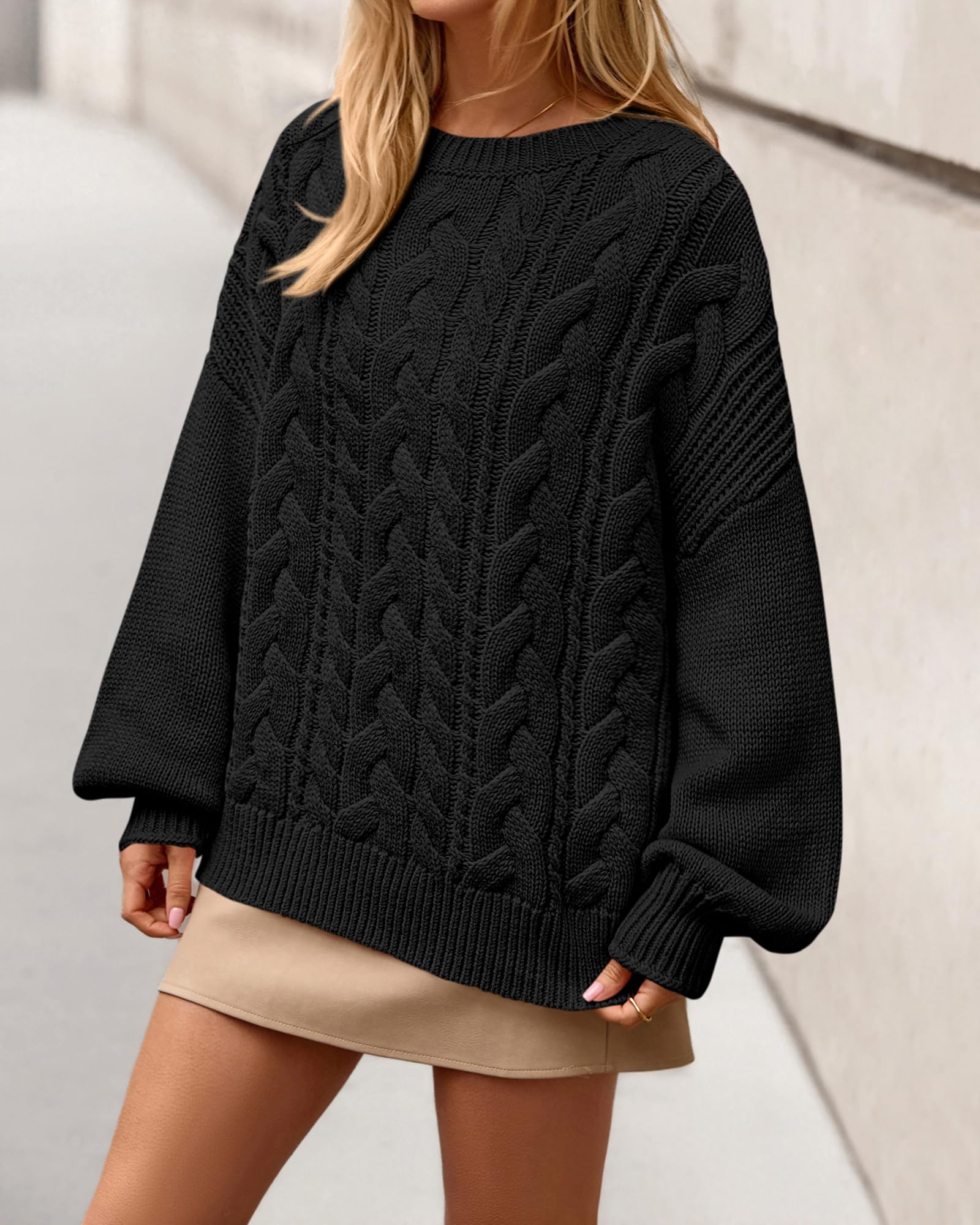 BTFBM Women's Oversized Sweaters Batwing Long Sleeve Cable Knit Crewneck Pullover Tops Fall Outfits Winter Clothing