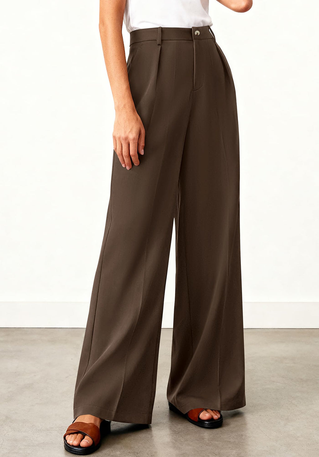 BTFBM Wide Leg Pants Woman High Waisted Button Business Casual Dressy Trousers Office Work Palazzo Pants Pockets