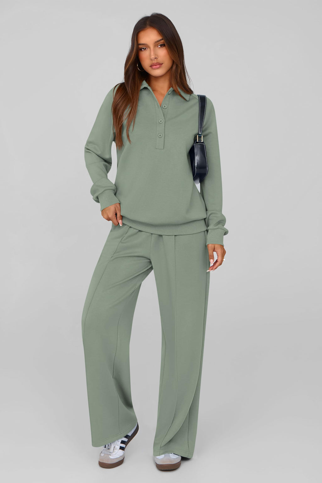PRETTYGARDEN Women Fall 2 Piece Outfits Sweatsuits Lounge Sets Quarter Button Long Sleeve Sweatshirt, Wide Leg Sweat Pants, Casual 2 Piece Sets Tracksuit, Airport Travel Outfits for Women